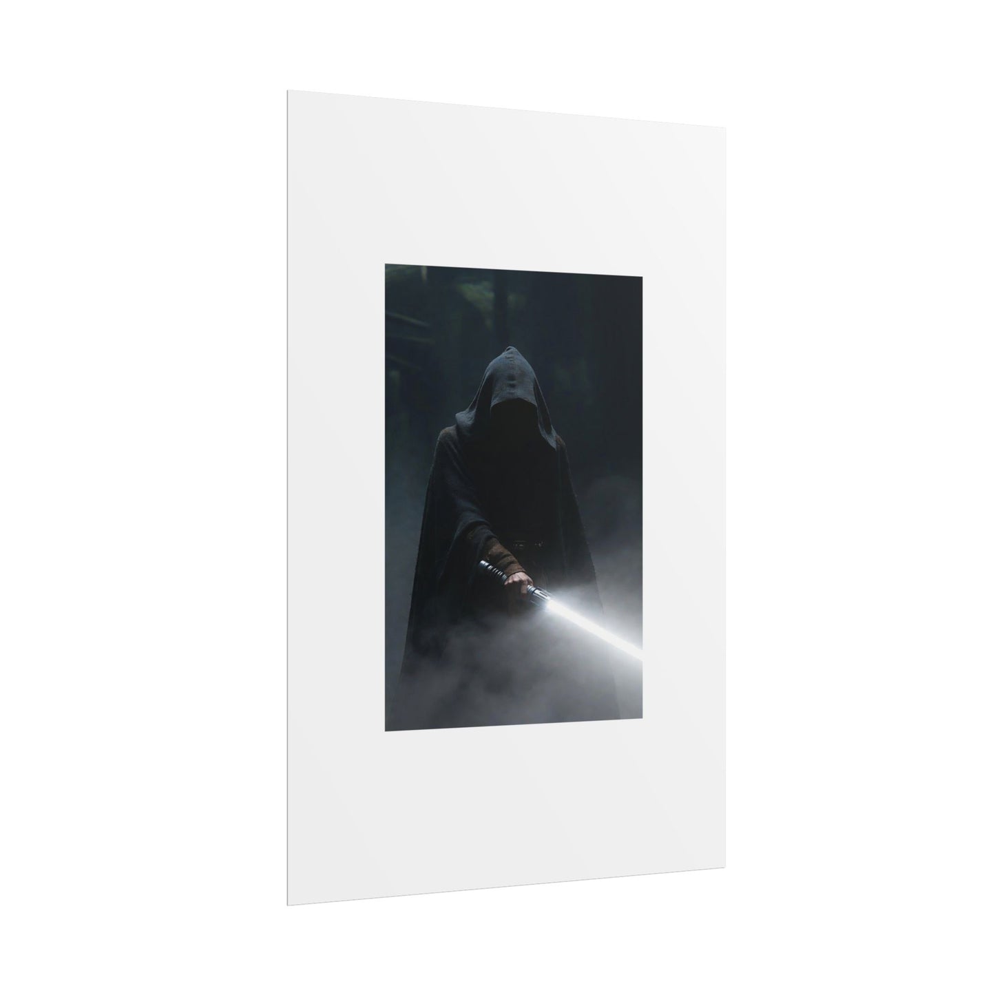 Dark Hooded Warrior Lightsaber Poster — Rolled Sci‑Fi Wall Art