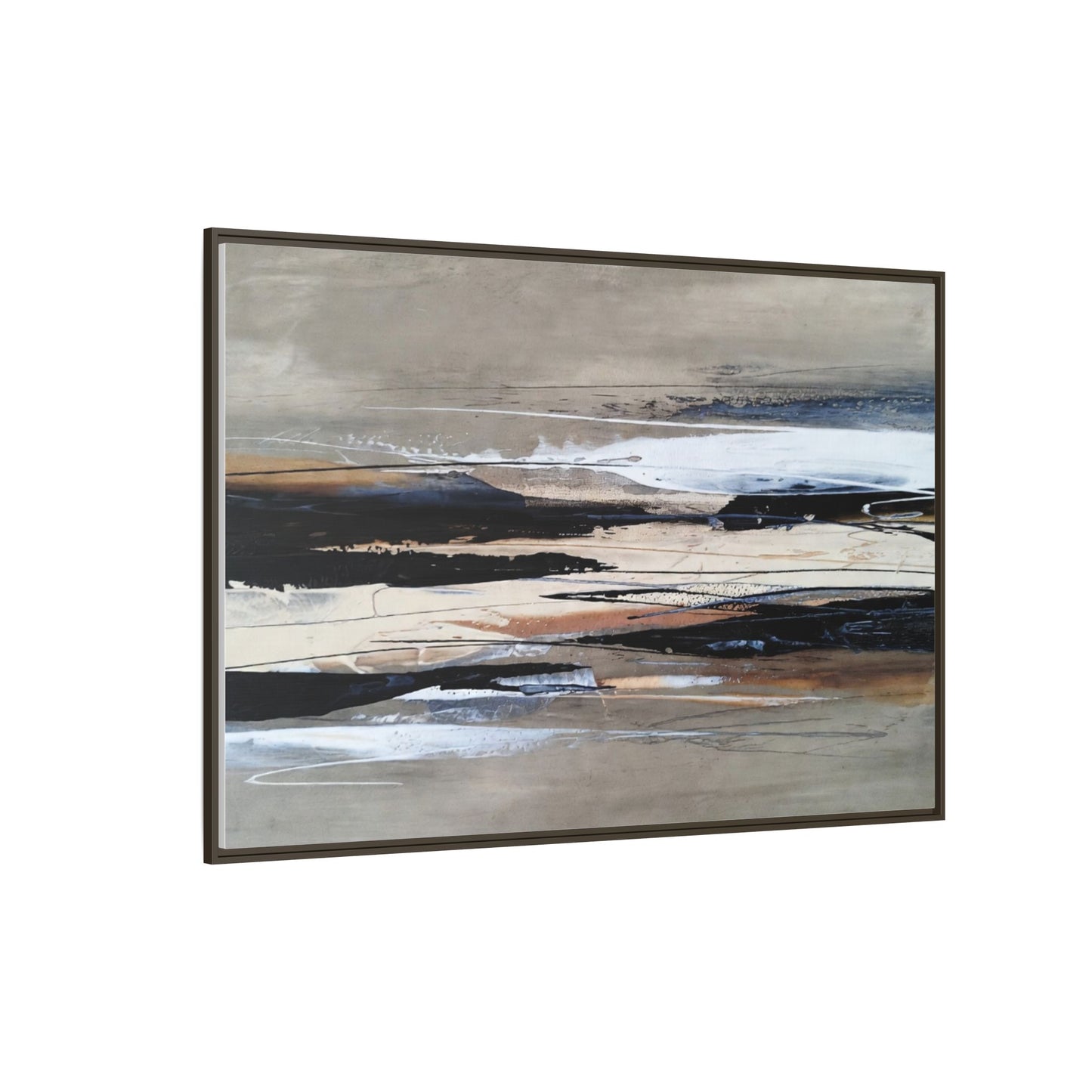 Abstract Seascape Matte Canvas Framed Wall Art — Neutral Coastal Landscape