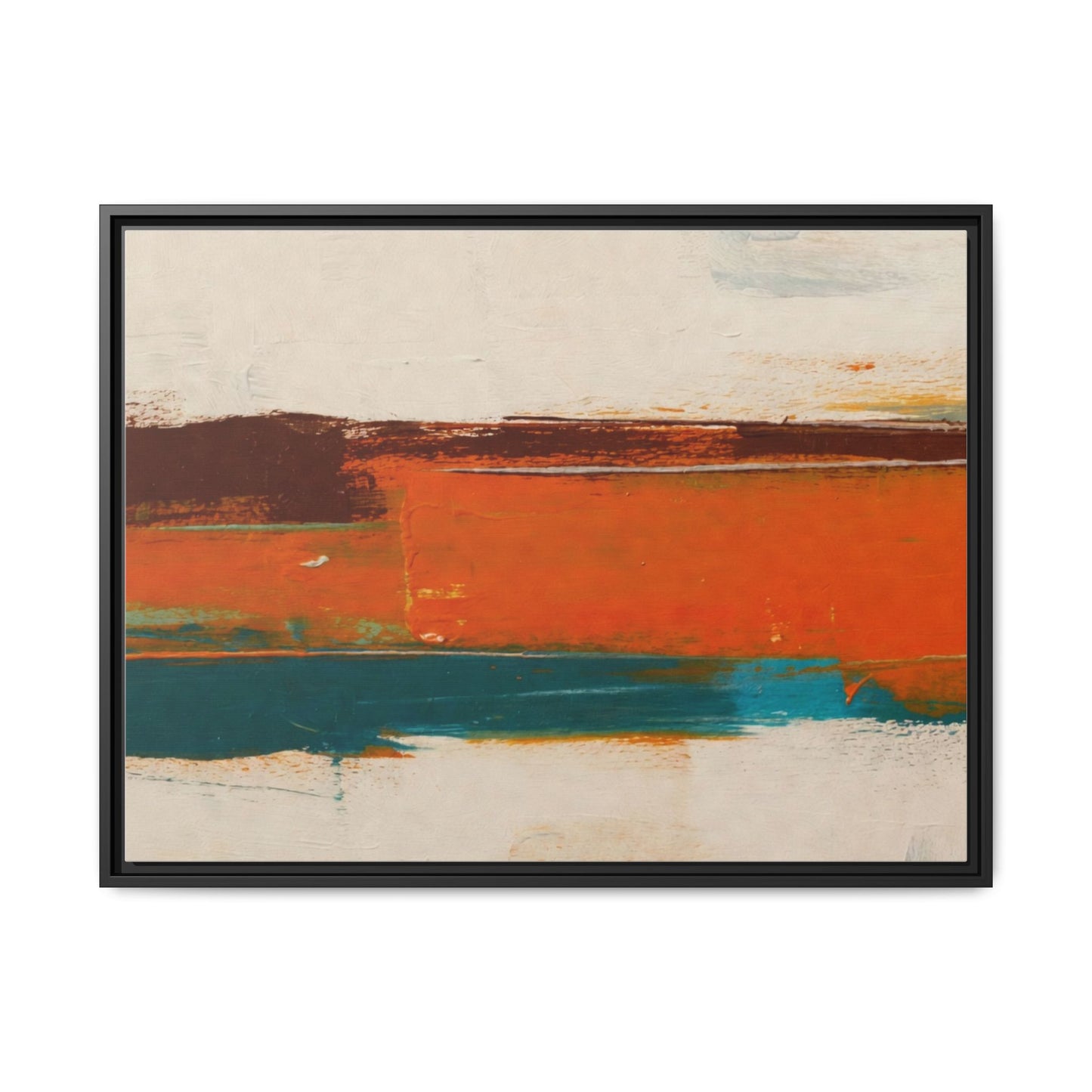 Abstract Horizon Matte Canvas Framed Print — Modern Orange Teal Wall Art