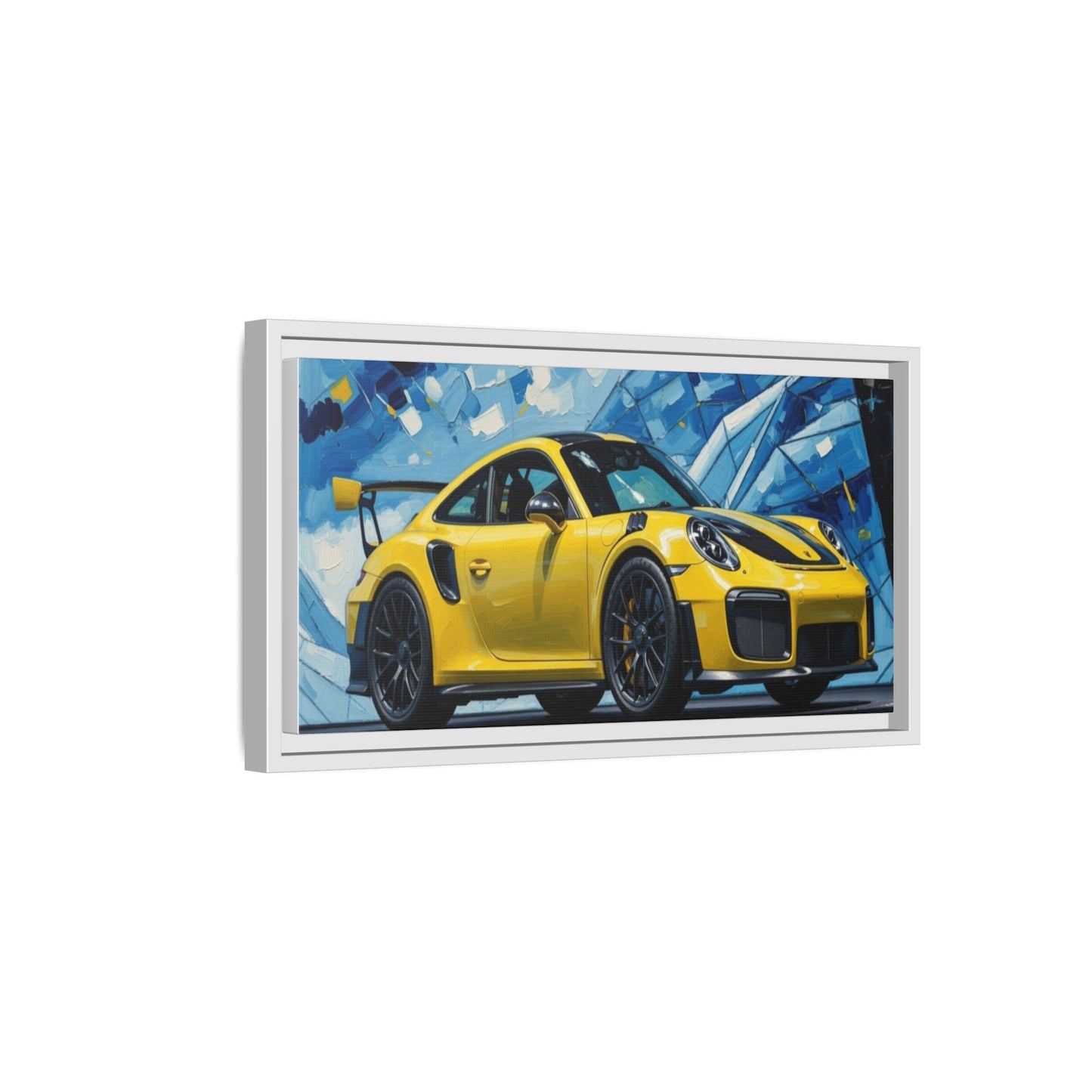 Yellow Porsche Sports Car Matte Framed Canvas – Modern Automotive Wall Art