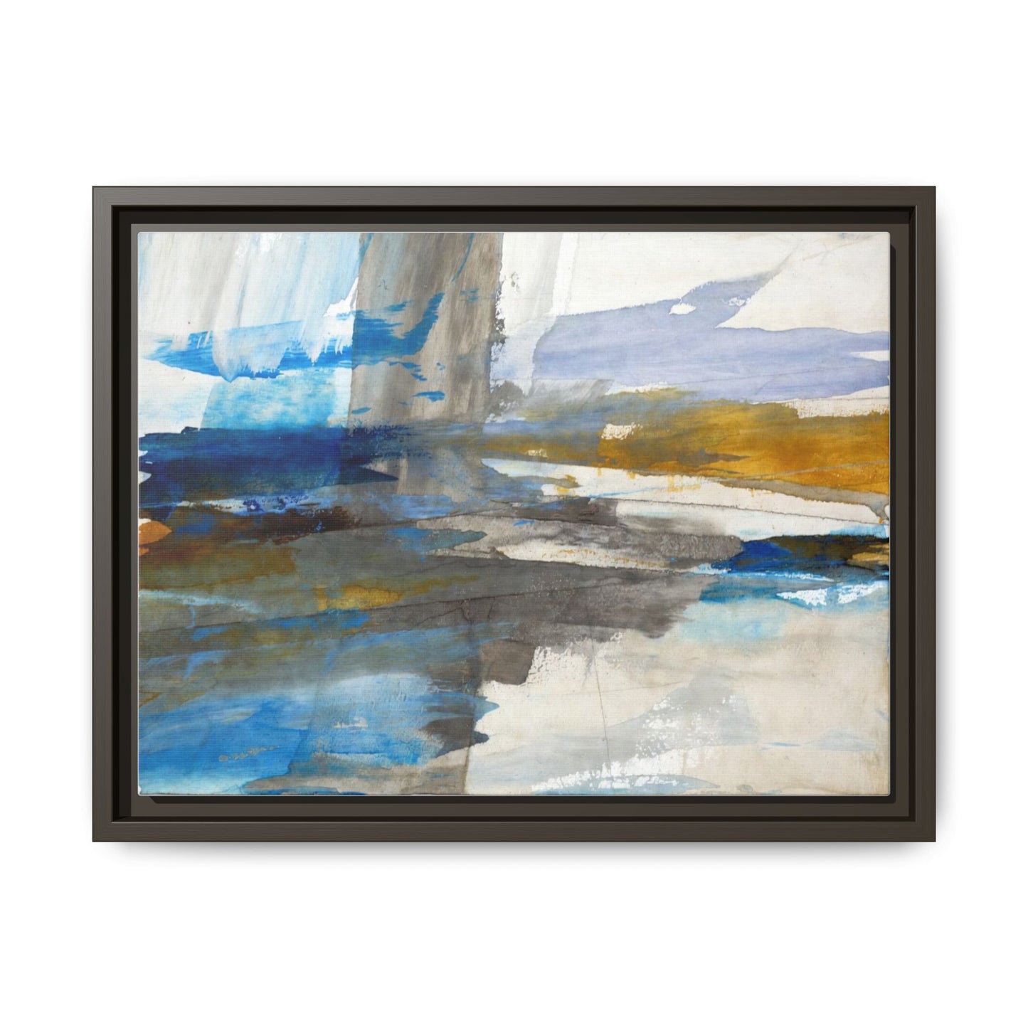 Abstract Blue & Gold Framed Canvas Art — Matte Multi-Color Wall Print
