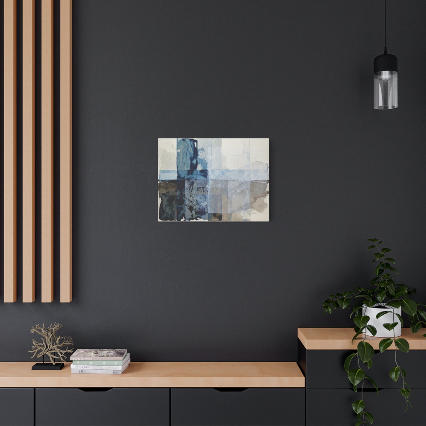 Abstract Blue Geometric Canvas Art — Stretched Matte Wall Decor