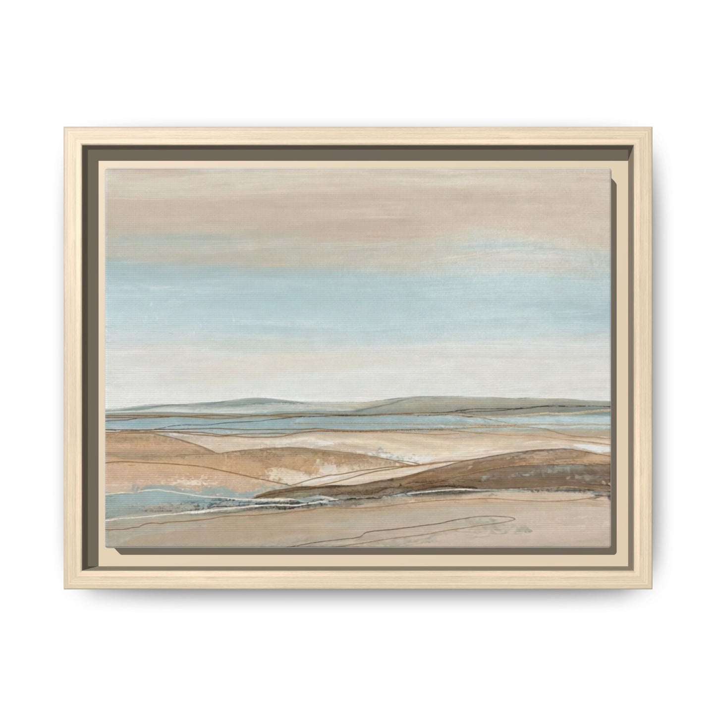 Framed Abstract Landscape Matte Canvas — Serene Coastal Horizon Wall Art