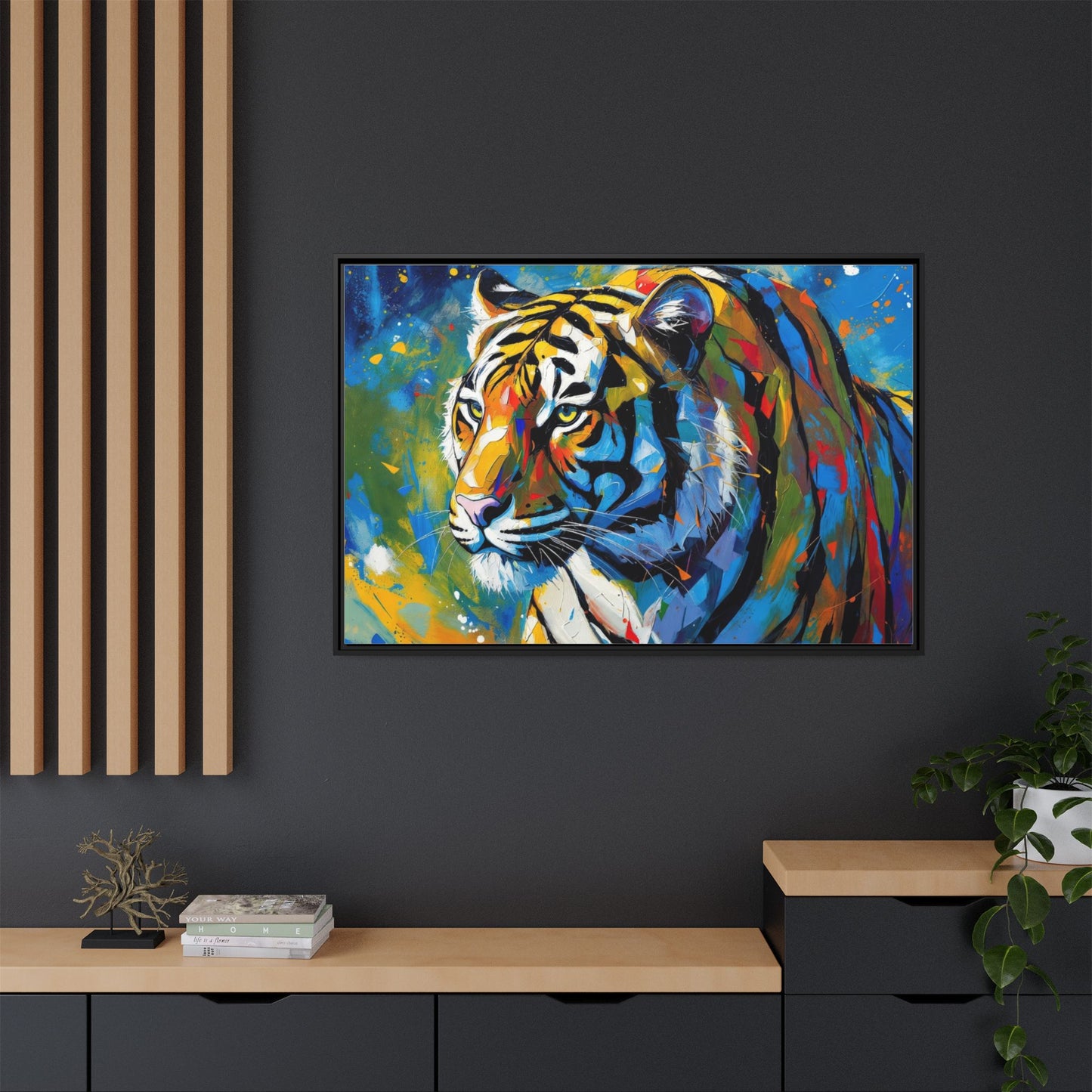 Colorful Tiger Matte Canvas Framed Art — Vibrant Wildlife Wall Decor