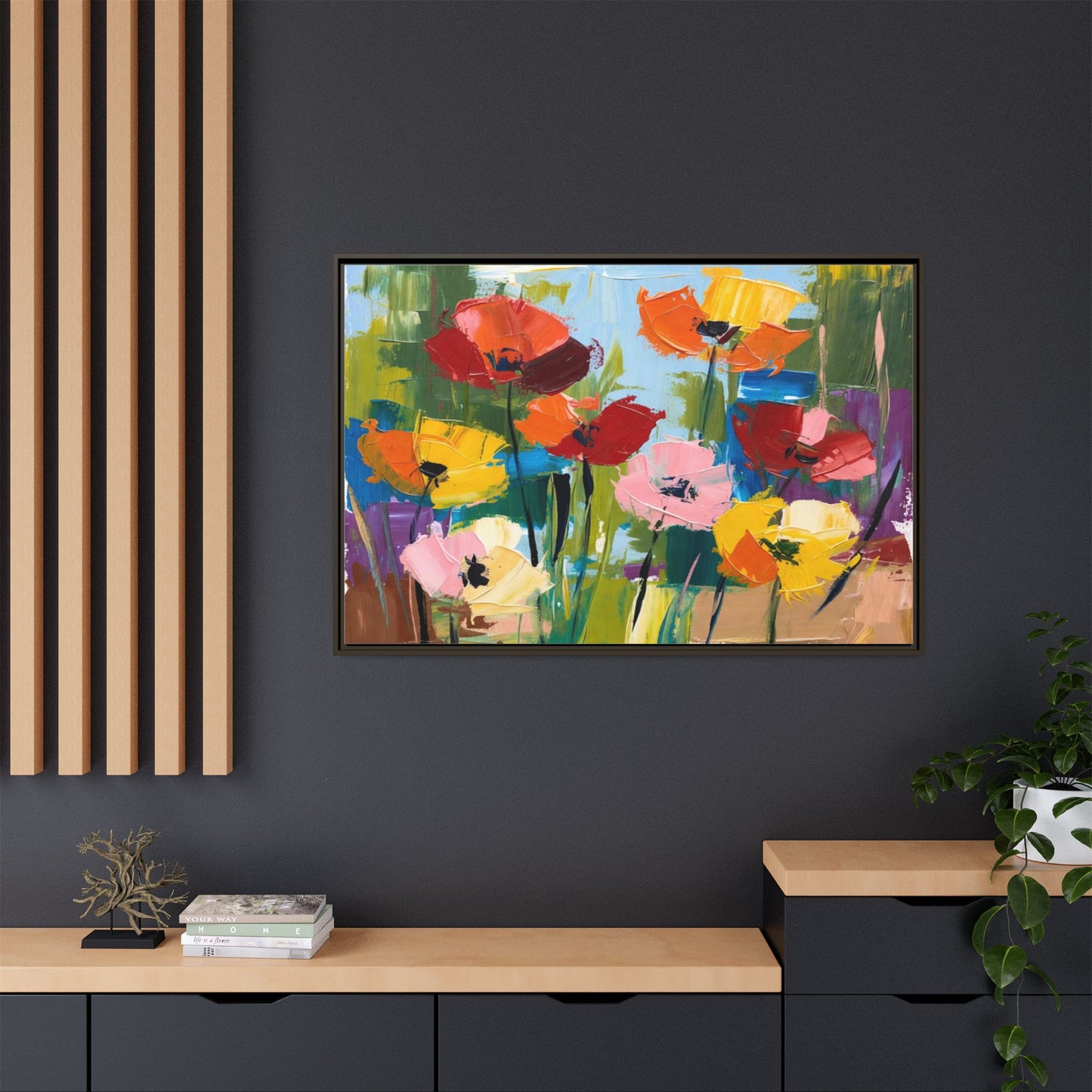 Framed Floral Canvas Print — Colorful Abstract Poppy Artwork