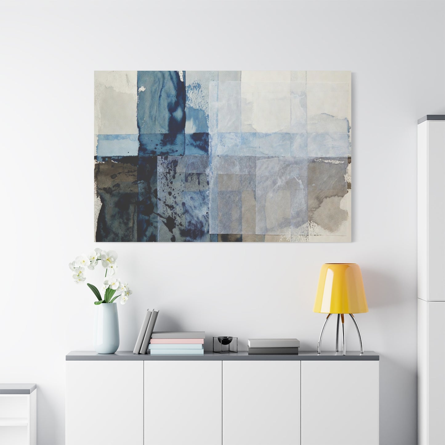 Abstract Blue Geometric Canvas Art — Stretched Matte Wall Decor