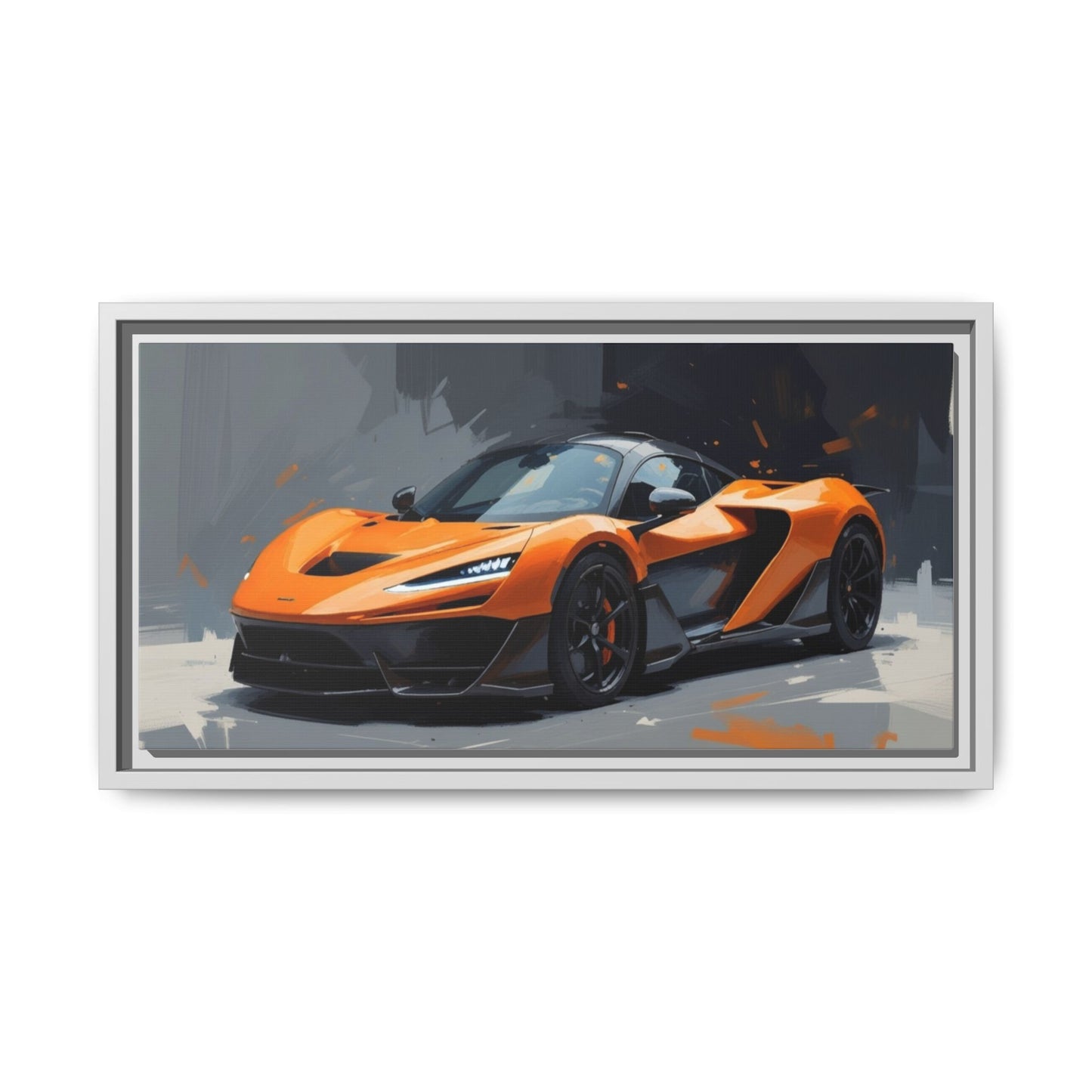 Framed Matte Canvas — Orange Sports Car Print