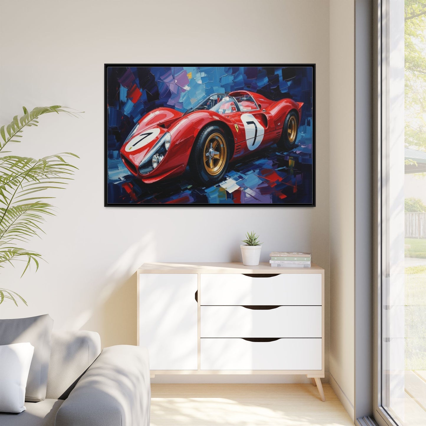 Vintage Ferrari Red Racecar Matte Canvas Framed Wall Art