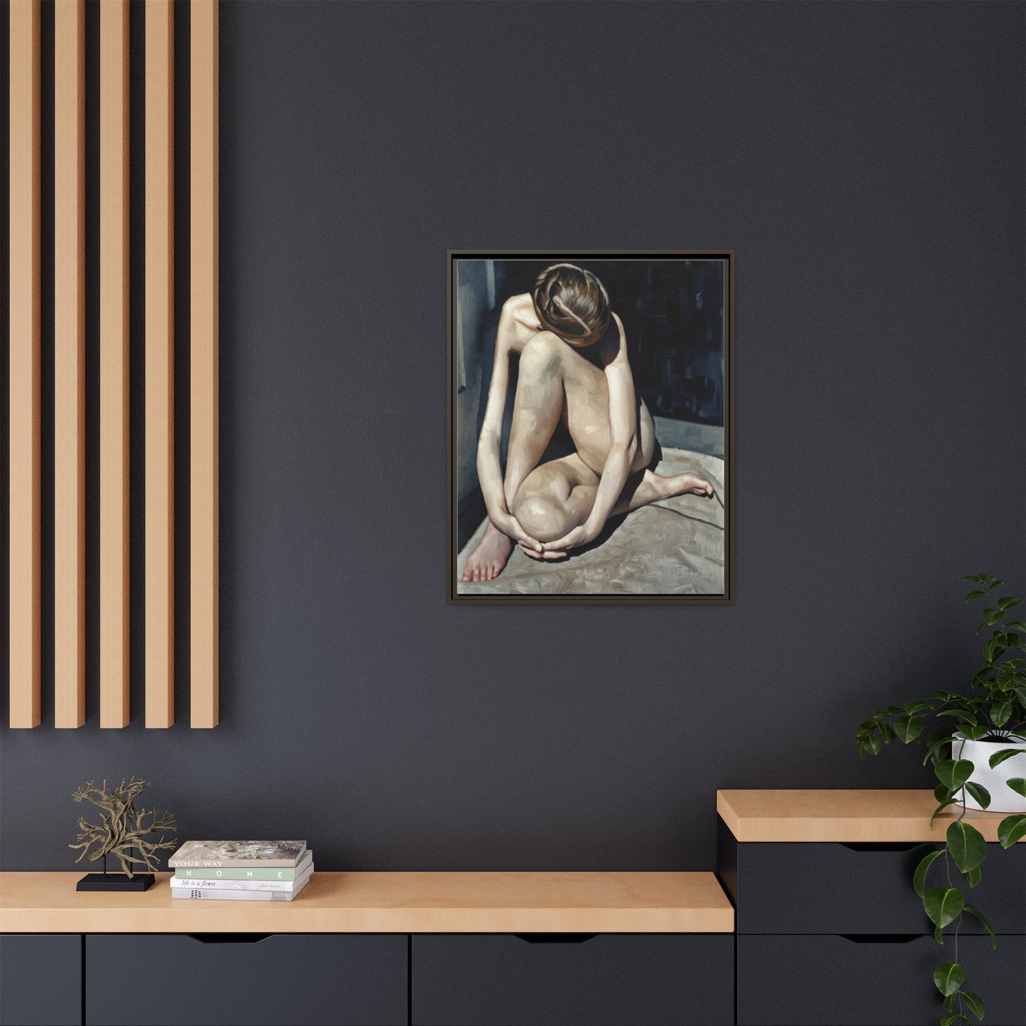 Framed Matte Canvas Print Contemplative Nude Figure Art