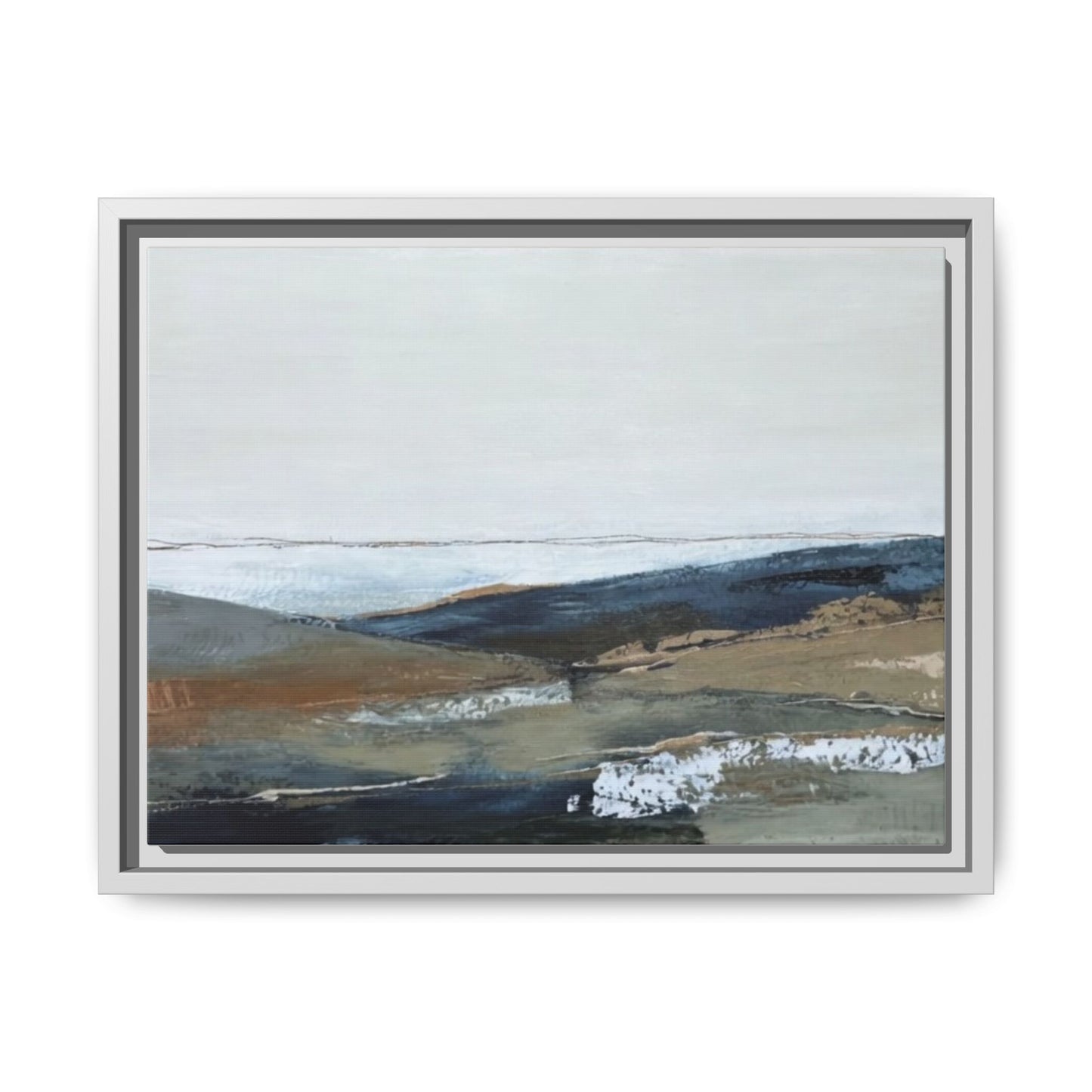 Framed Matte Canvas Wall Art — Serene Coastal Abstract Landscape
