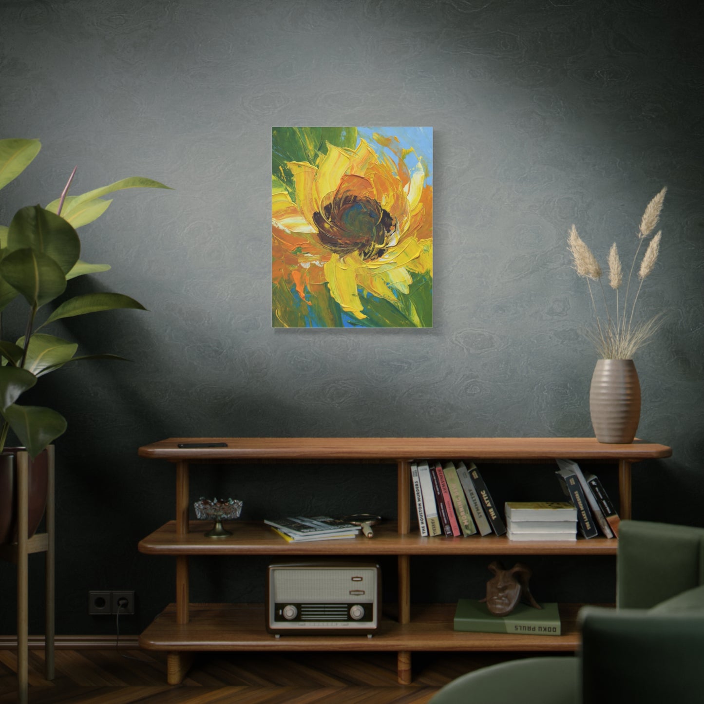 Sunflower Abstract Matte Canvas Wall Art — Bright Floral Painting on Stretched Canvas