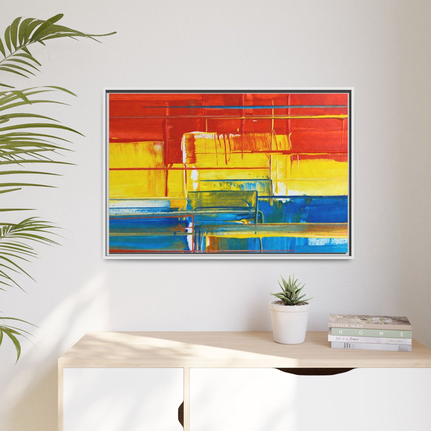 Abstract Multi-Color Framed Canvas Art — Modern Geometric Wall Decor