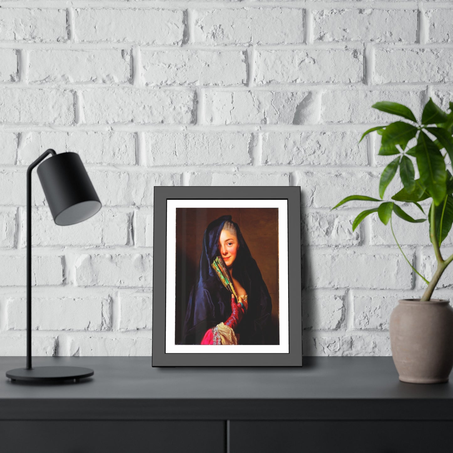 Framed Art Print — Woman with Fan Vintage Portrait Poster