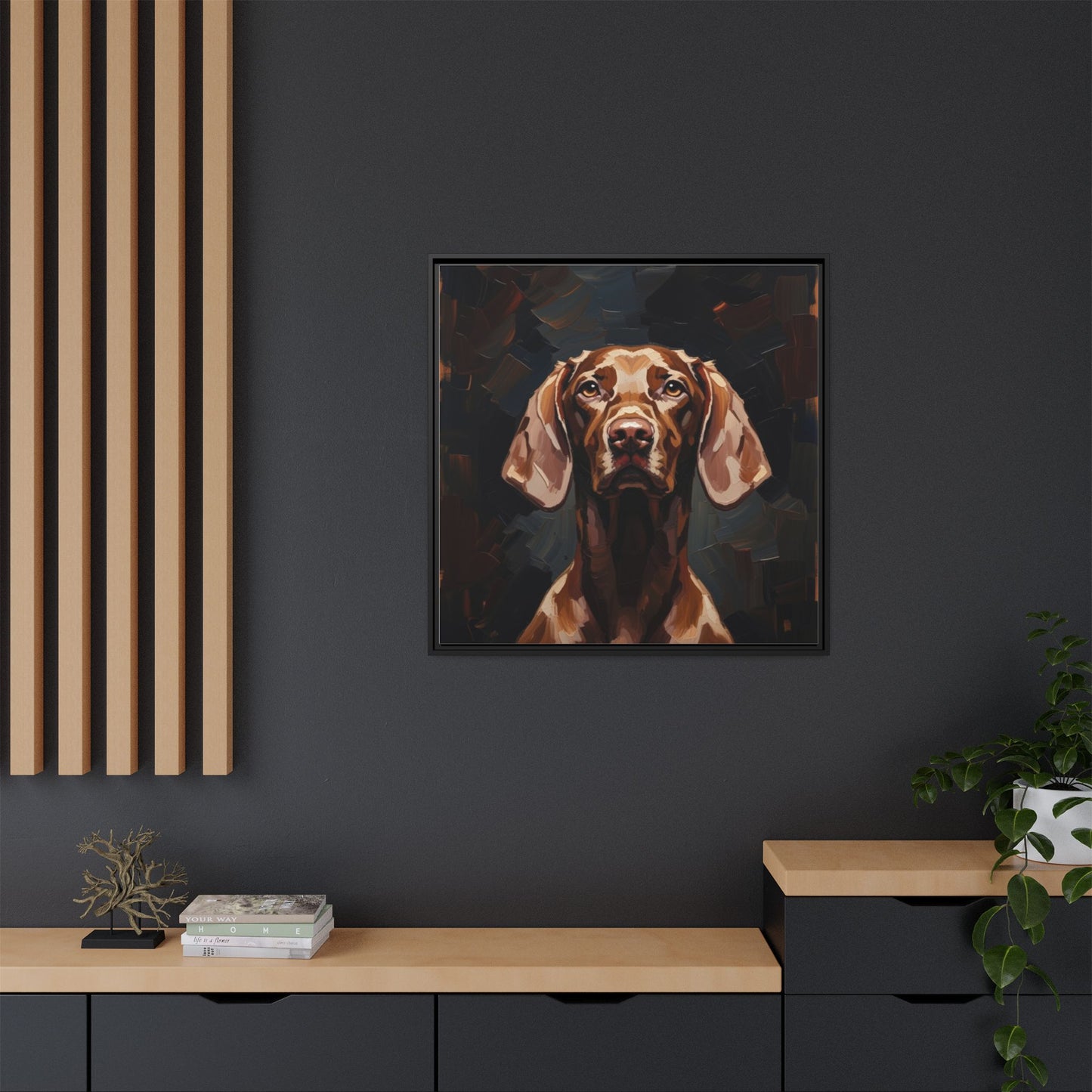 Framed Matte Canvas Dog Portrait – Brown Vizsla Wall Art