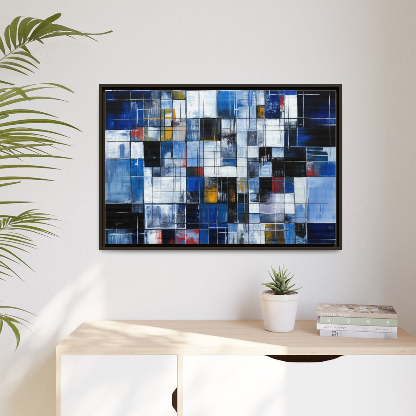 Abstract Blue Grid Matte Canvas Framed Art Print