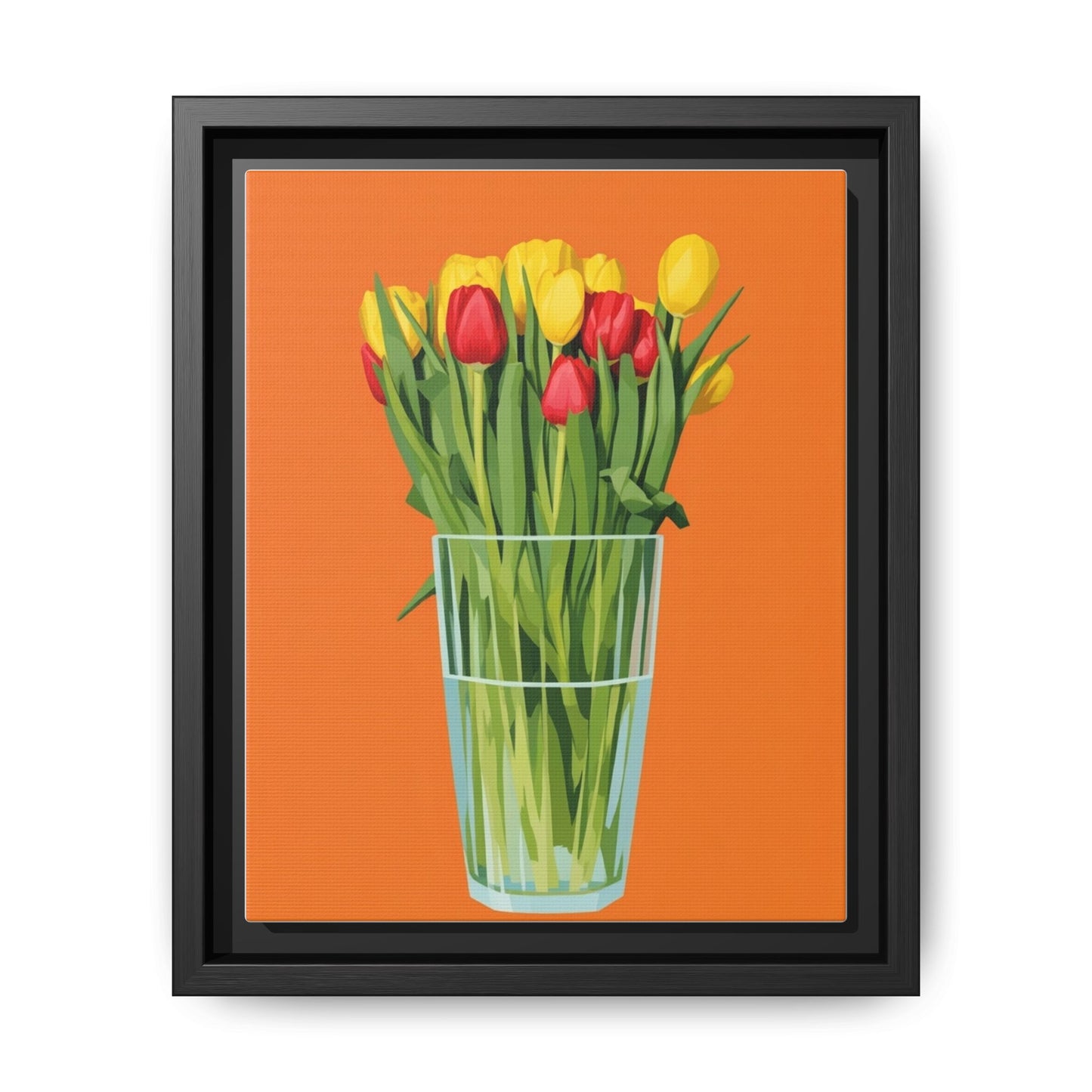 Framed Tulip Canvas Print — Colorful Tulips in Glass Vase
