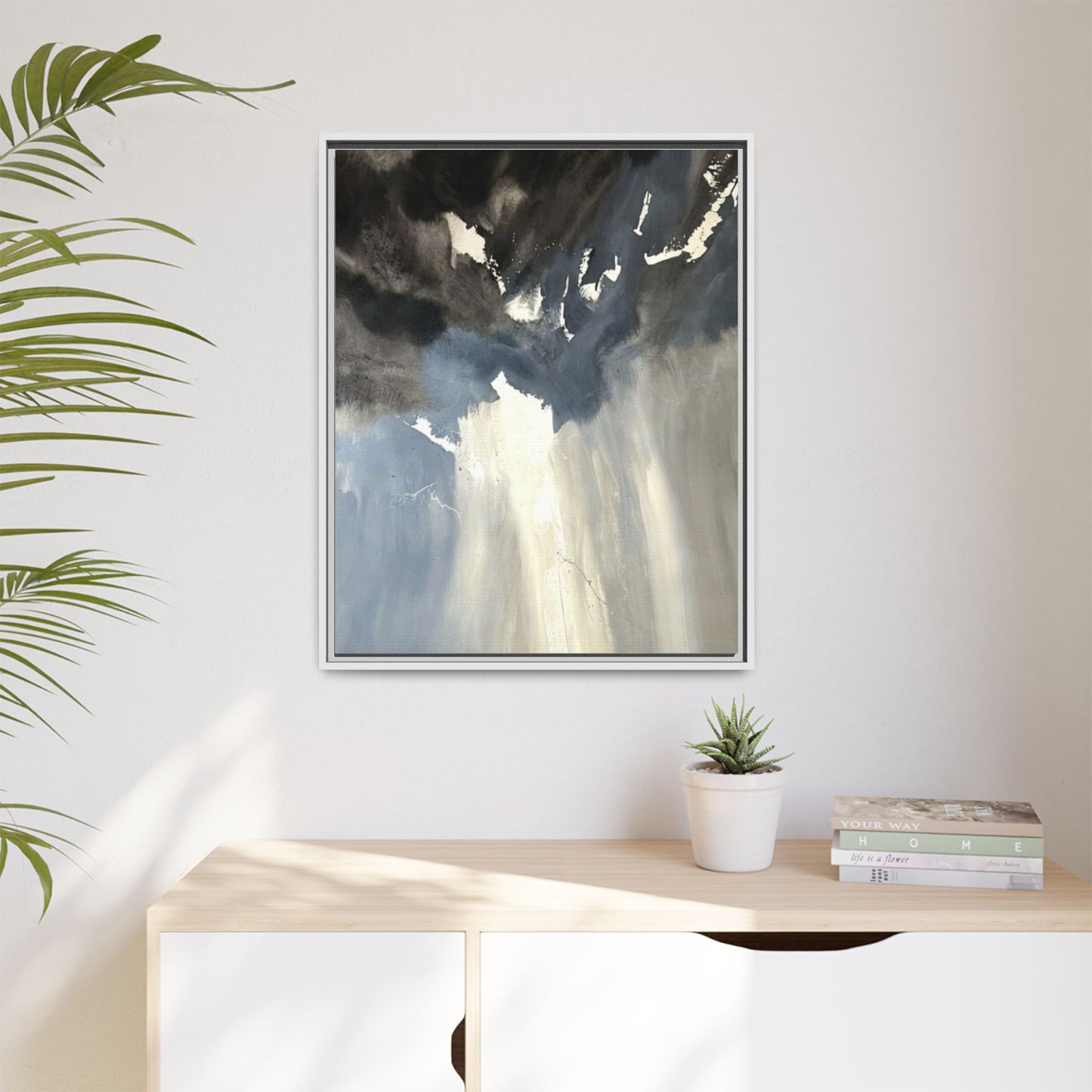 Framed Matte Canvas Art — Moody Abstract Sky Painting