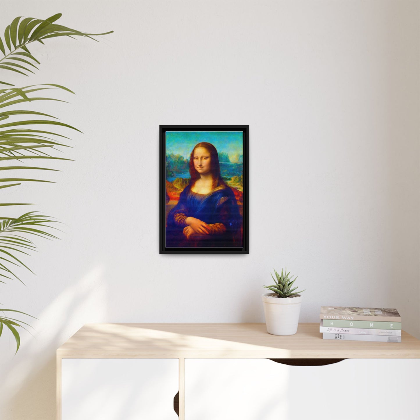 Framed Matte Canvas Print — Colorful Mona Lisa Wall Art