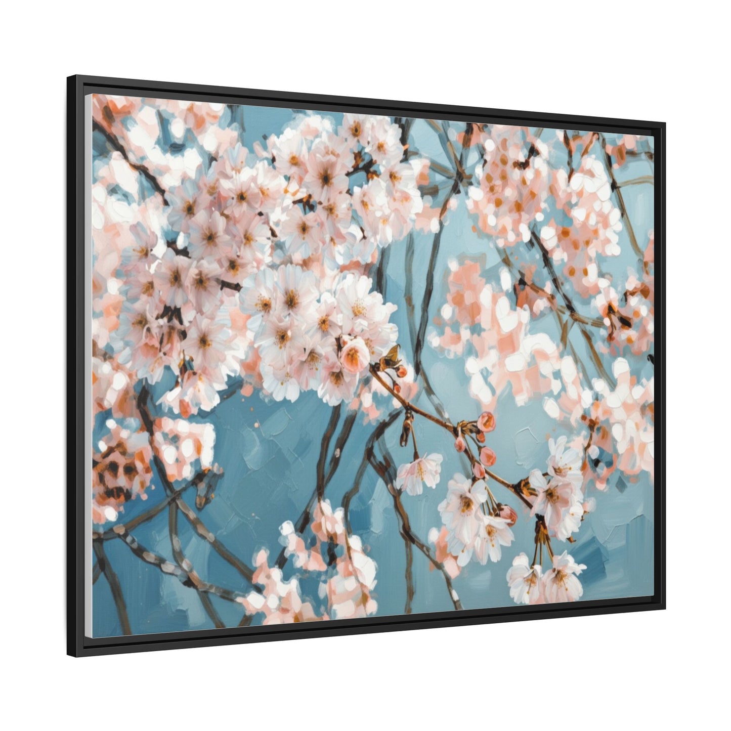 Framed Cherry Blossom Matte Canvas Print — Soft Pink Floral Wall Art