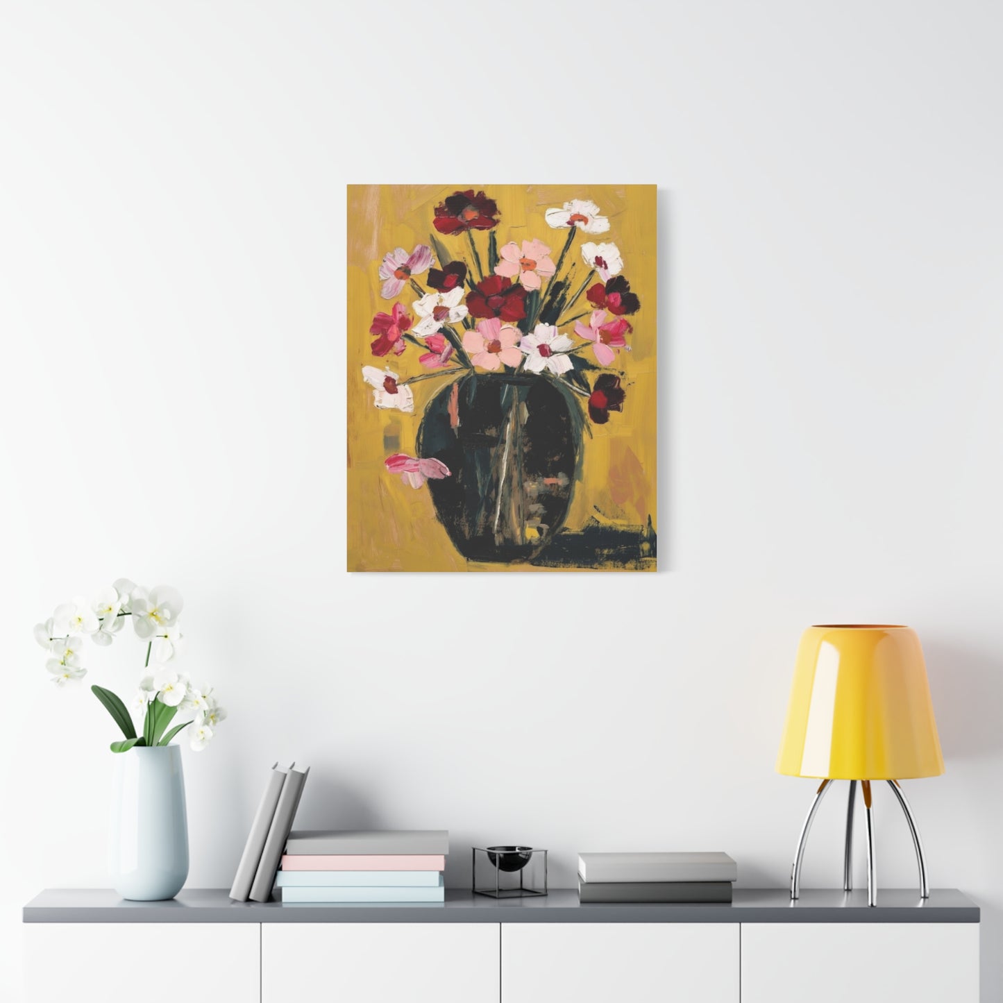 Floral Still Life Canvas Print  Pink & Red Wildflowers in Vase