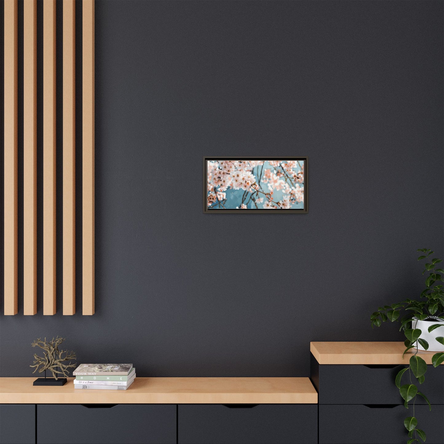 Framed Cherry Blossom Matte Canvas Print — Soft Pink Floral Wall Art