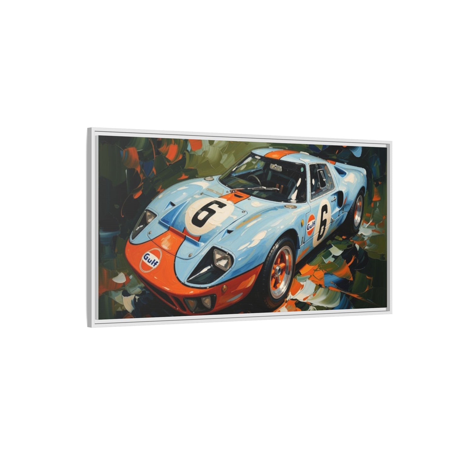 Gulf Racing GT40 Matte Framed Canvas — Vintage Sports Car Wall Art