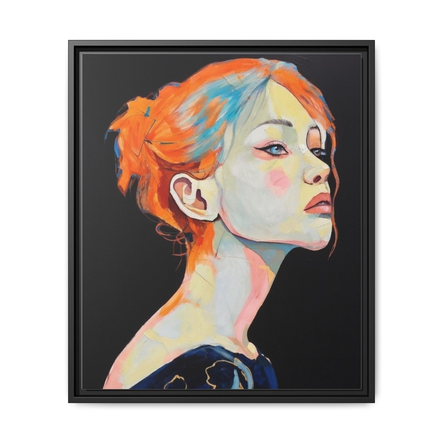 Framed Matte Canvas Portrait — Vibrant Multi‑Color Woman Wall Art