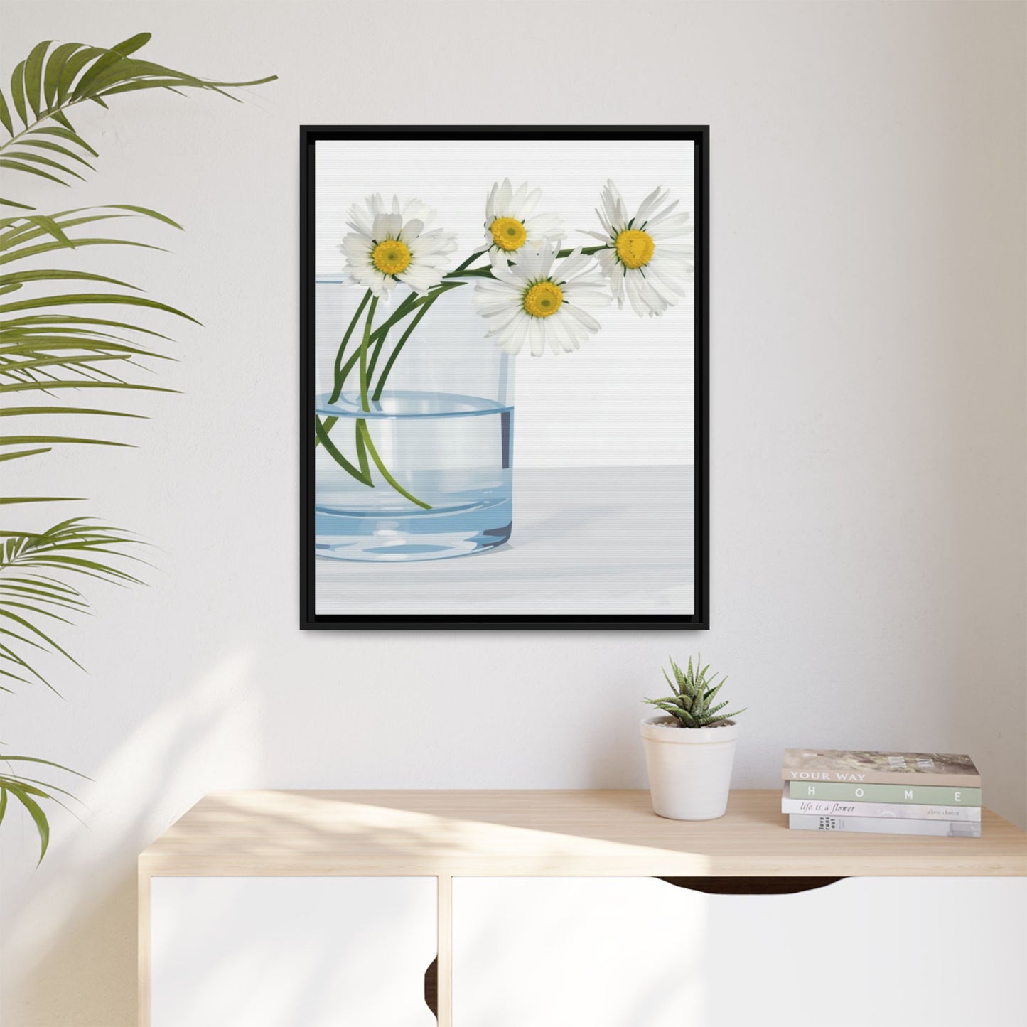 Framed Daisy Canvas Print — Minimal Botanical Wall Art