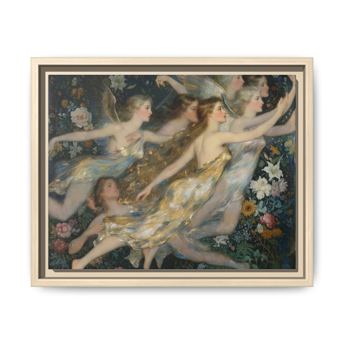Framed Matte Canvas Wall Art — Vintage Fairies & Floral Painting
