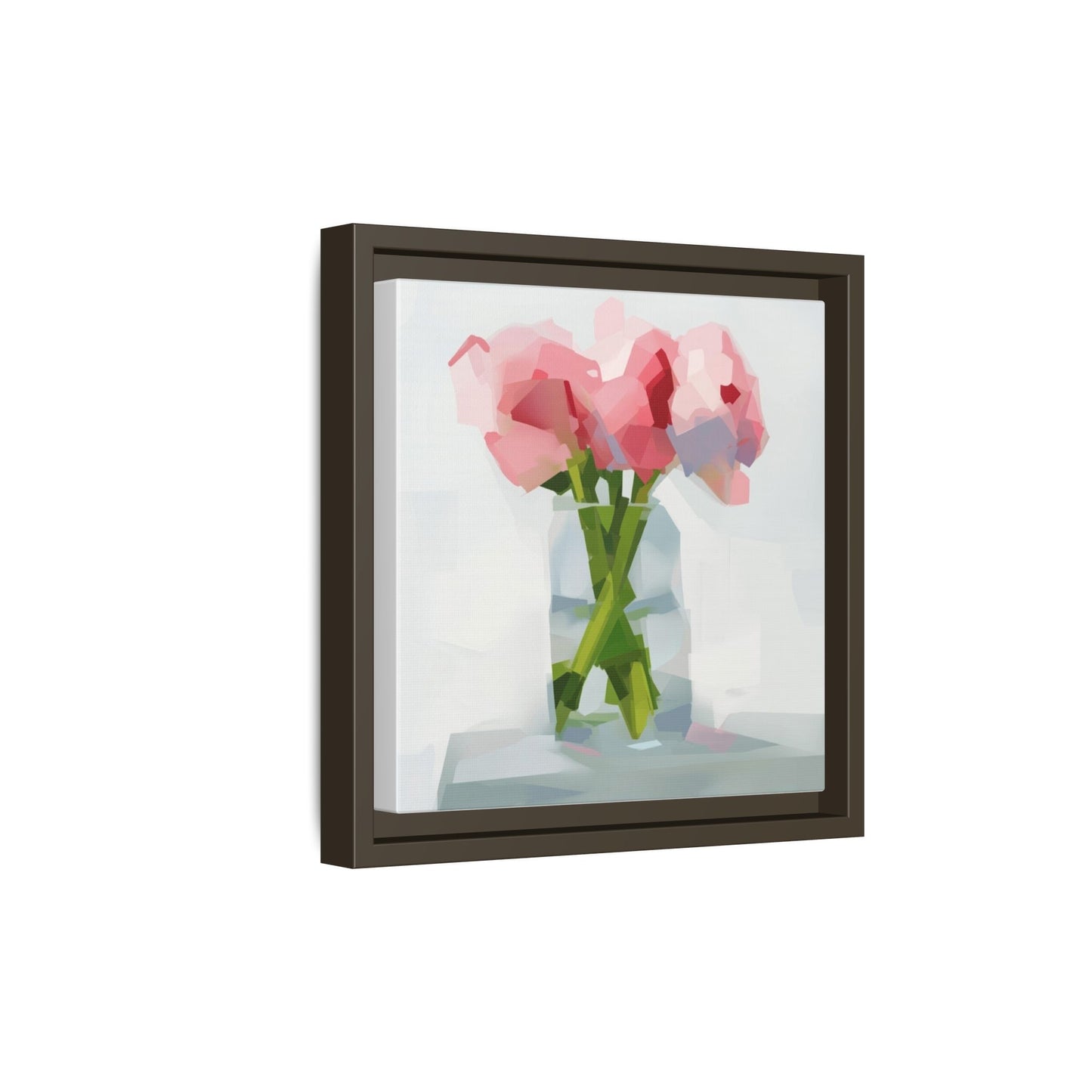 Framed Floral Canvas Art — Pink Peonies in Vase (Matte)