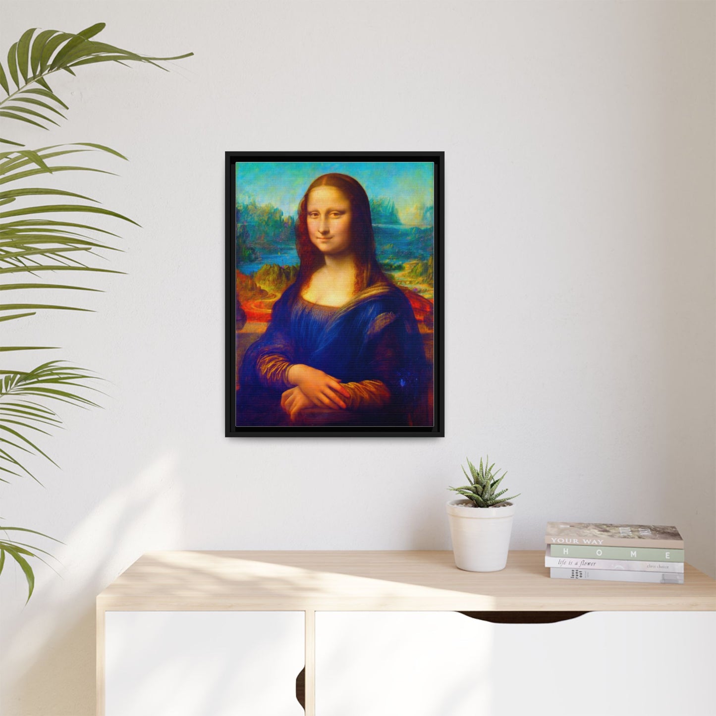 Framed Matte Canvas Print — Colorful Mona Lisa Wall Art