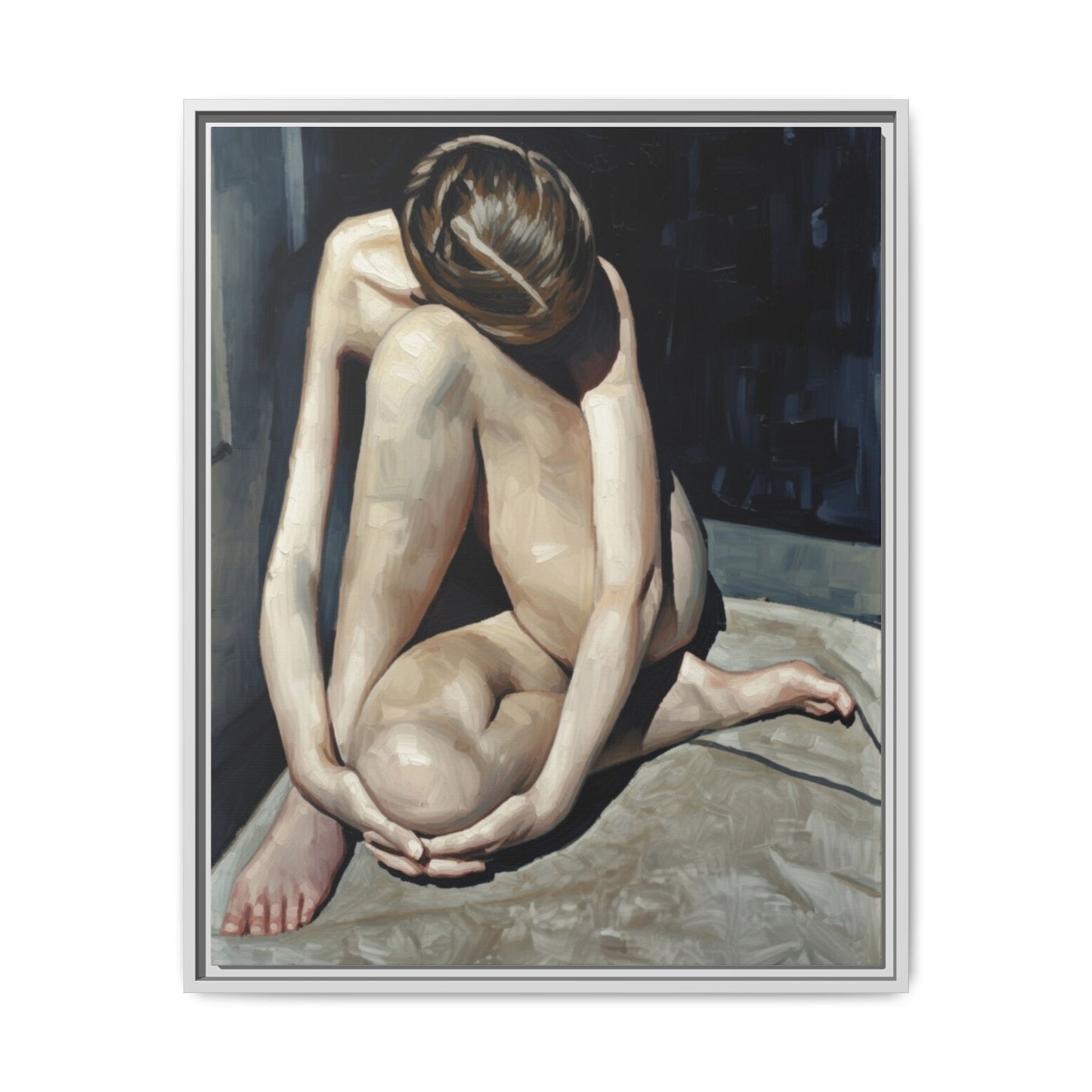 Framed Matte Canvas Print Contemplative Nude Figure Art