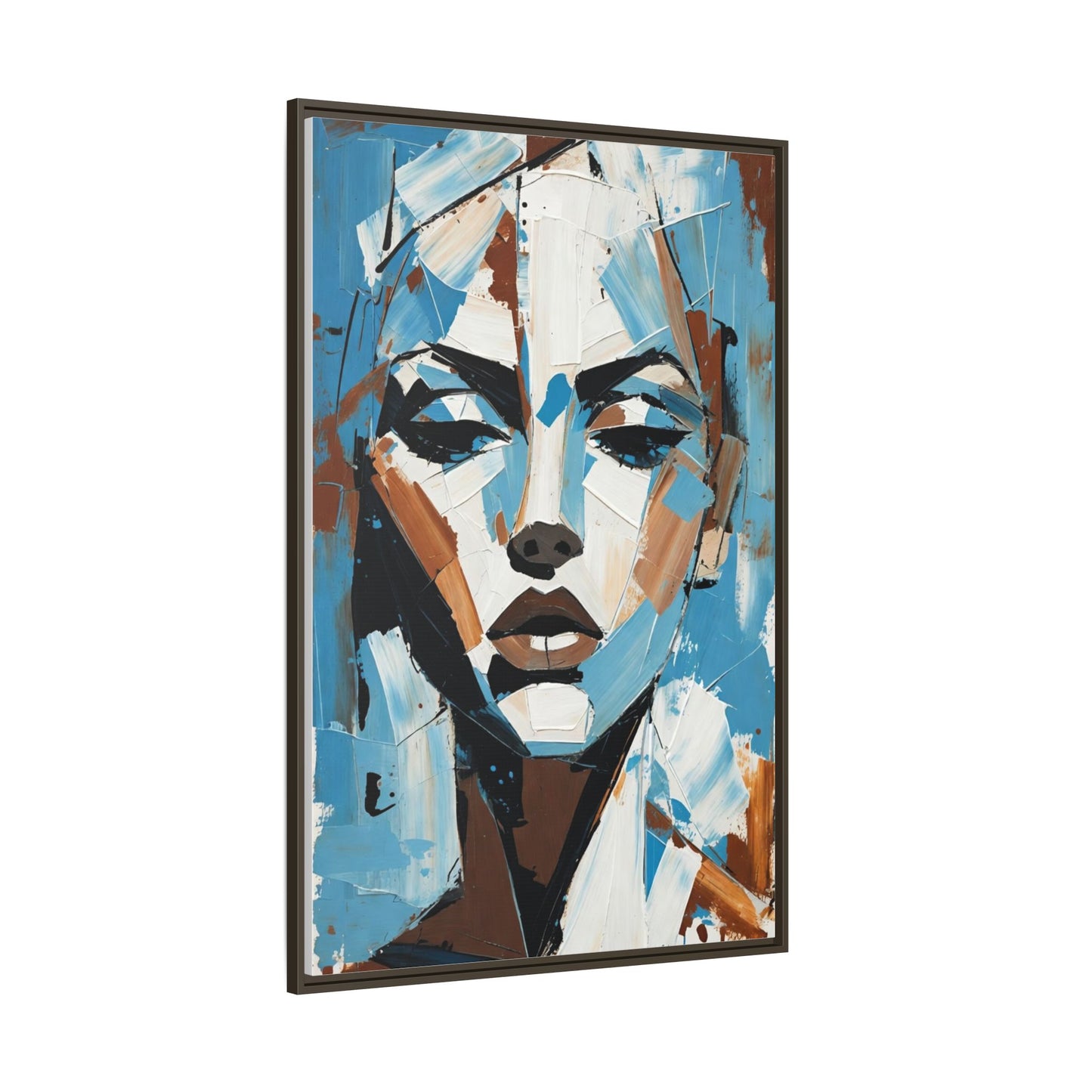 Abstract Blue Face Matte Canvas Wall Art — Framed Modern Portrait Print