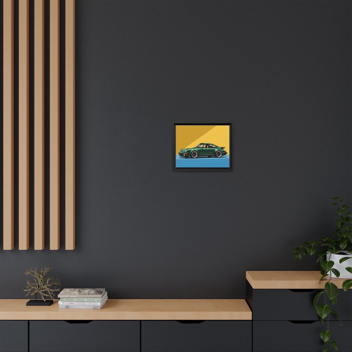 Framed Matte Canvas — Green Sports Car Wall Art