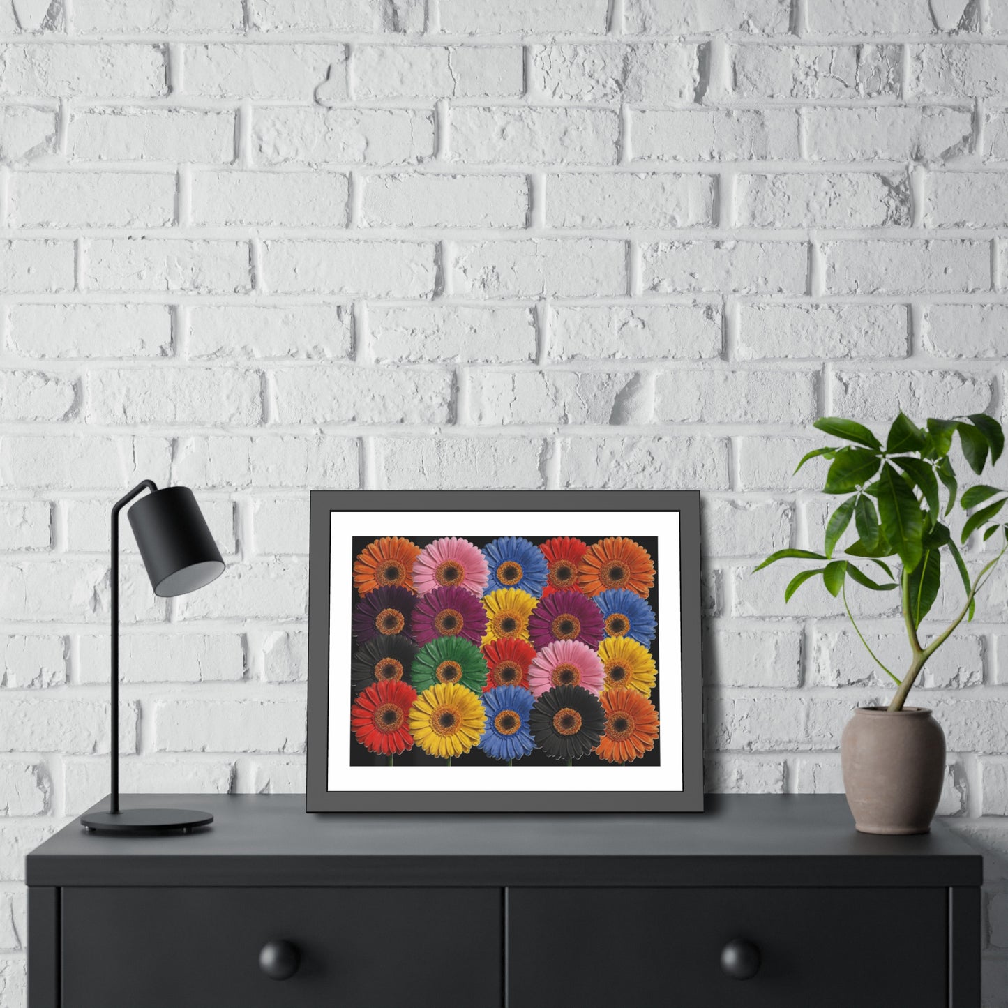 Framed Floral Poster — Colorful Gerbera Wall Art Print