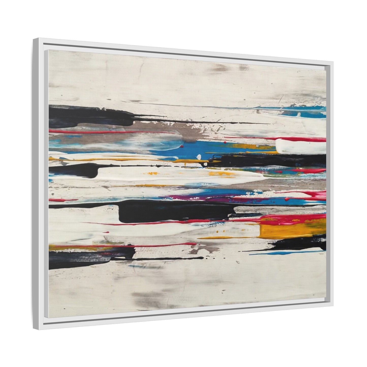 Abstract Multi-Color Framed Canvas Wall Art — Modern Horizontal Brushstroke Print