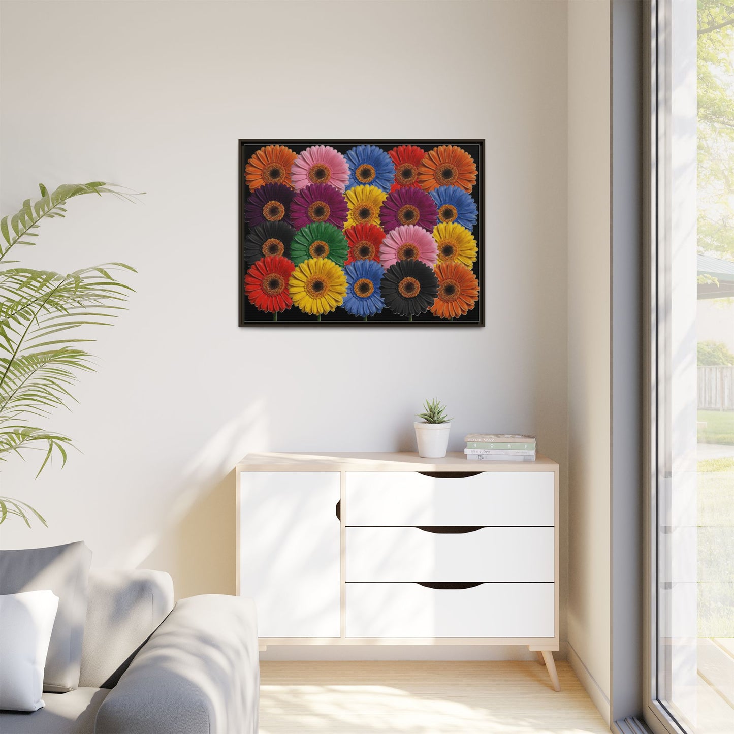 Framed Matte Canvas - Rainbow Gerbera Daisy Wall Art