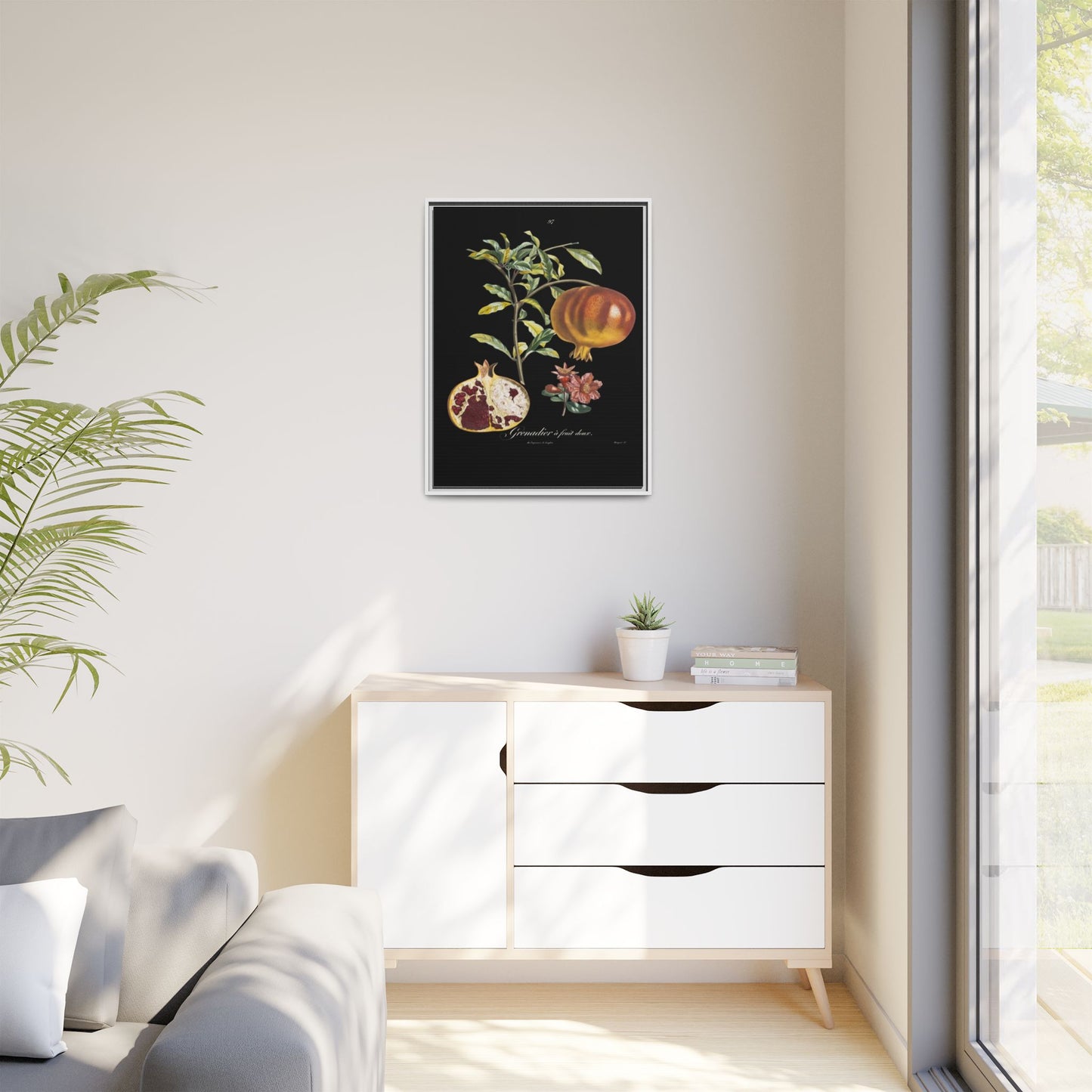 Pomegranate Botanical Framed Canvas Print — Vintage Fruit Wall Art
