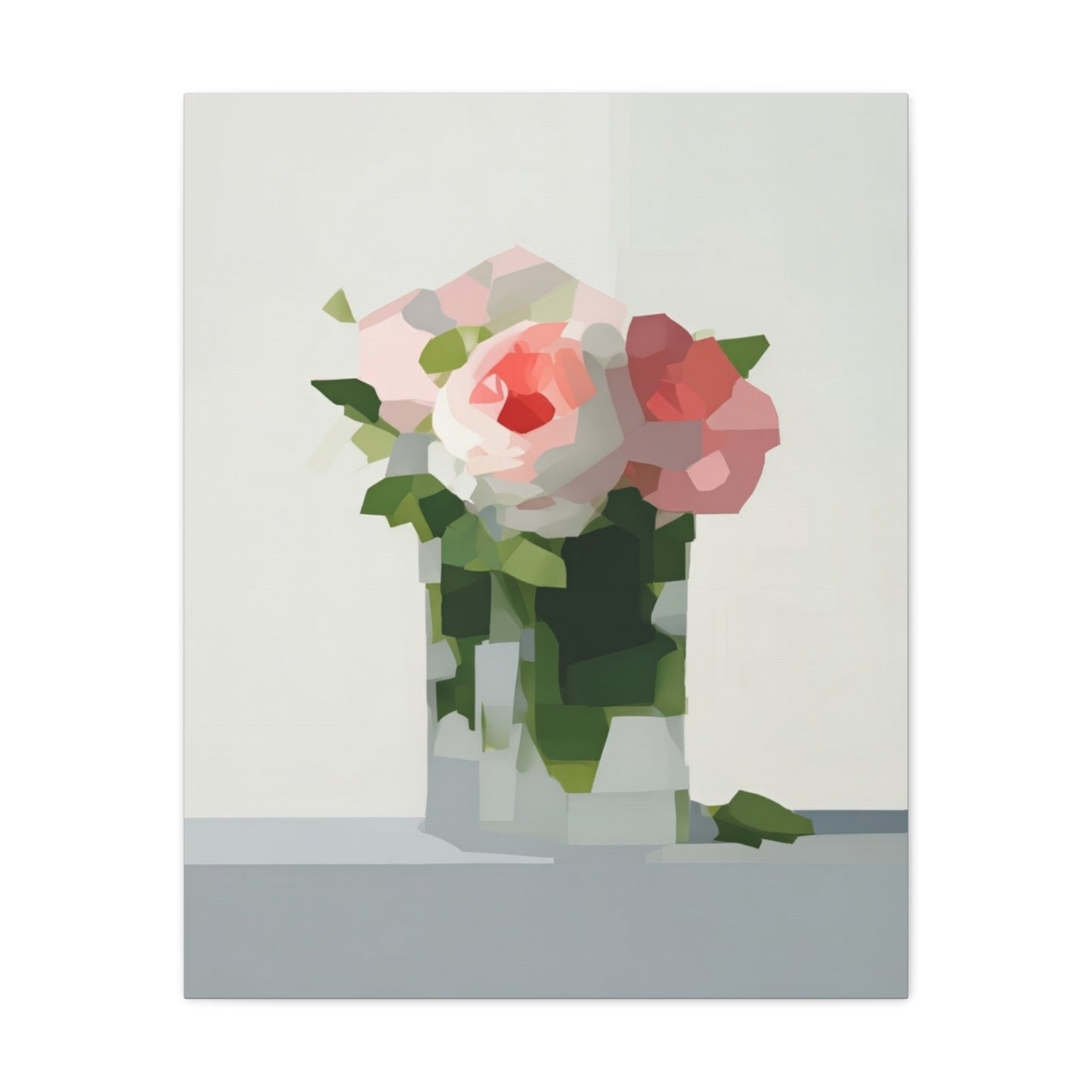 Pink Roses Geometric Canvas Print — Stretched Matte Wall Art
