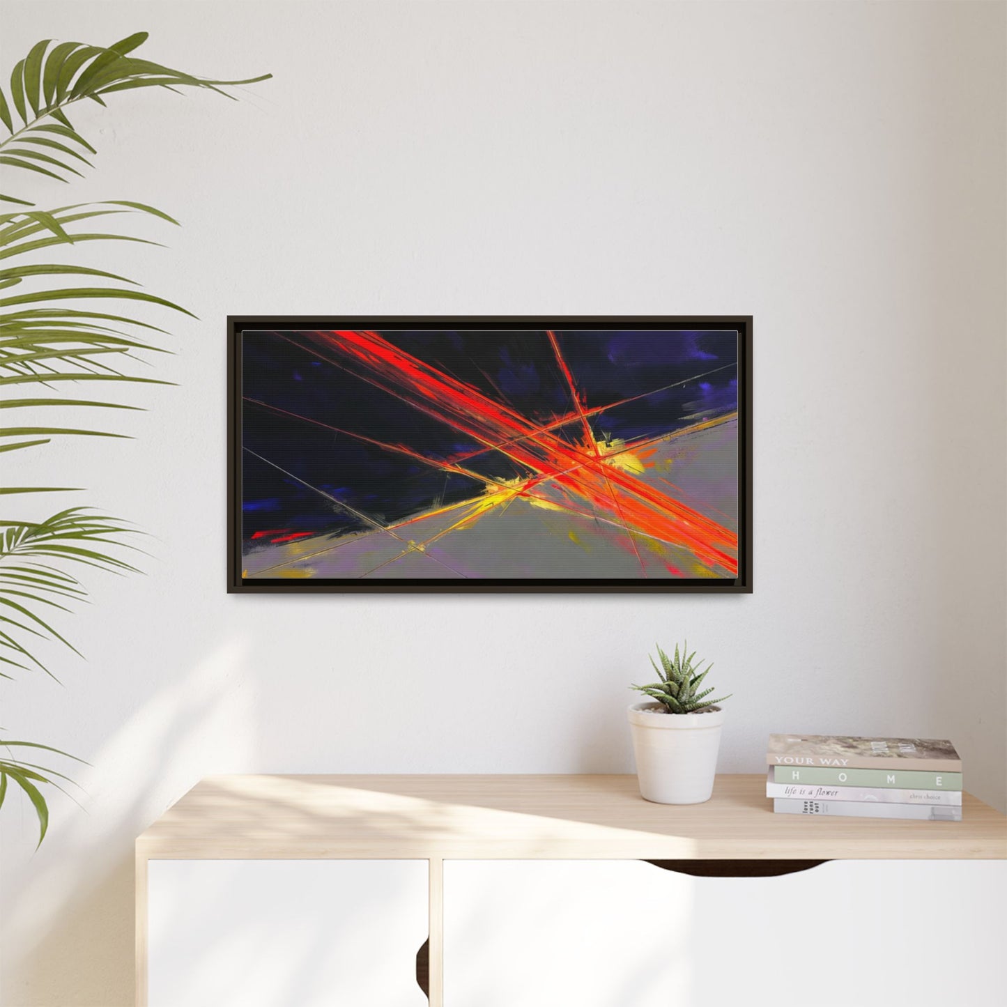 Abstract Red Streaks Framed Matte Canvas Art — Modern Multi‑Color Wall Decor