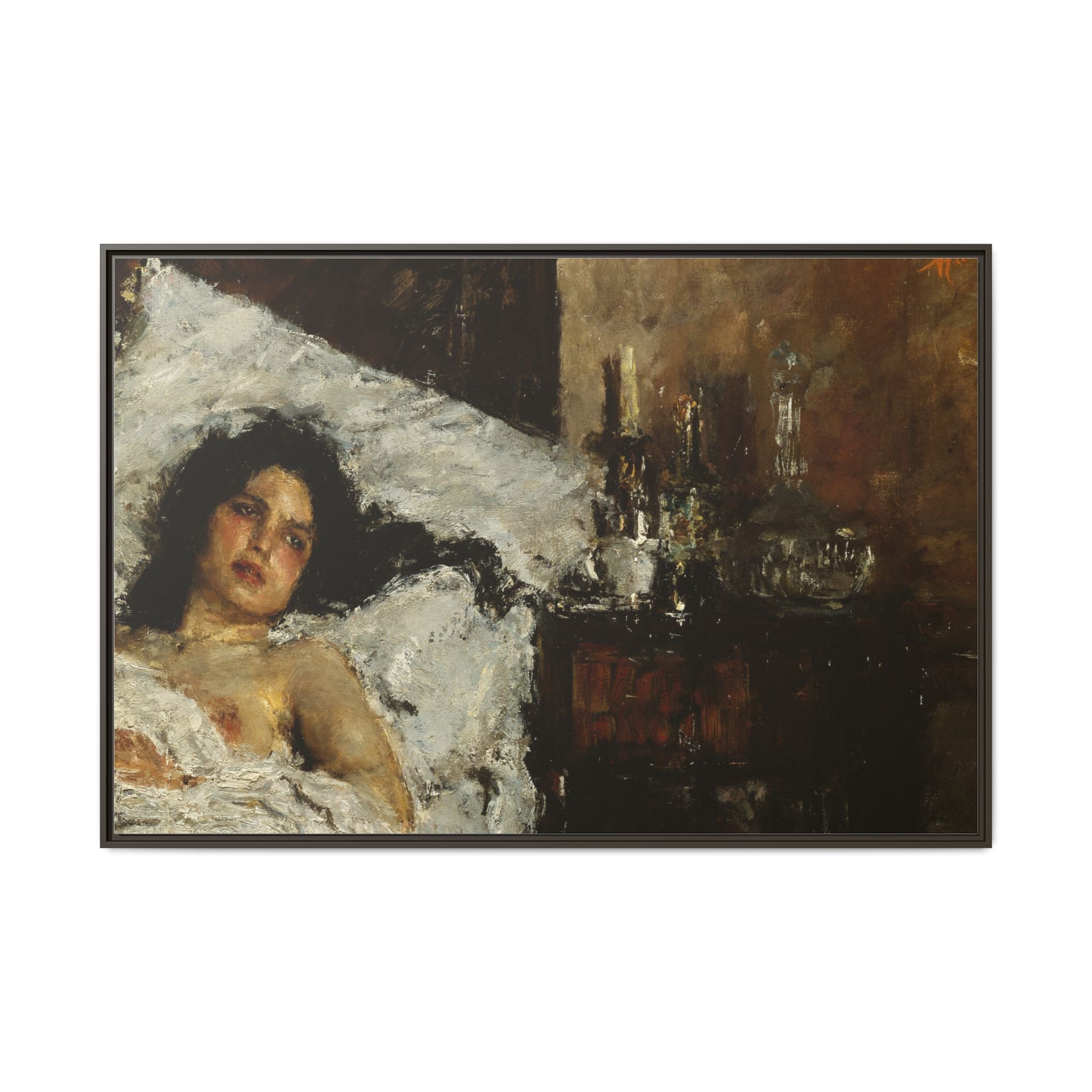 Resting by Antonio Mancini Framed Matte Canvas Wall Art Print