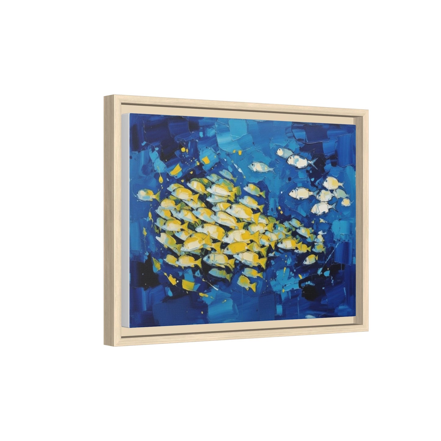 Framed Matte Canvas: Blue School of Fish Wall Art