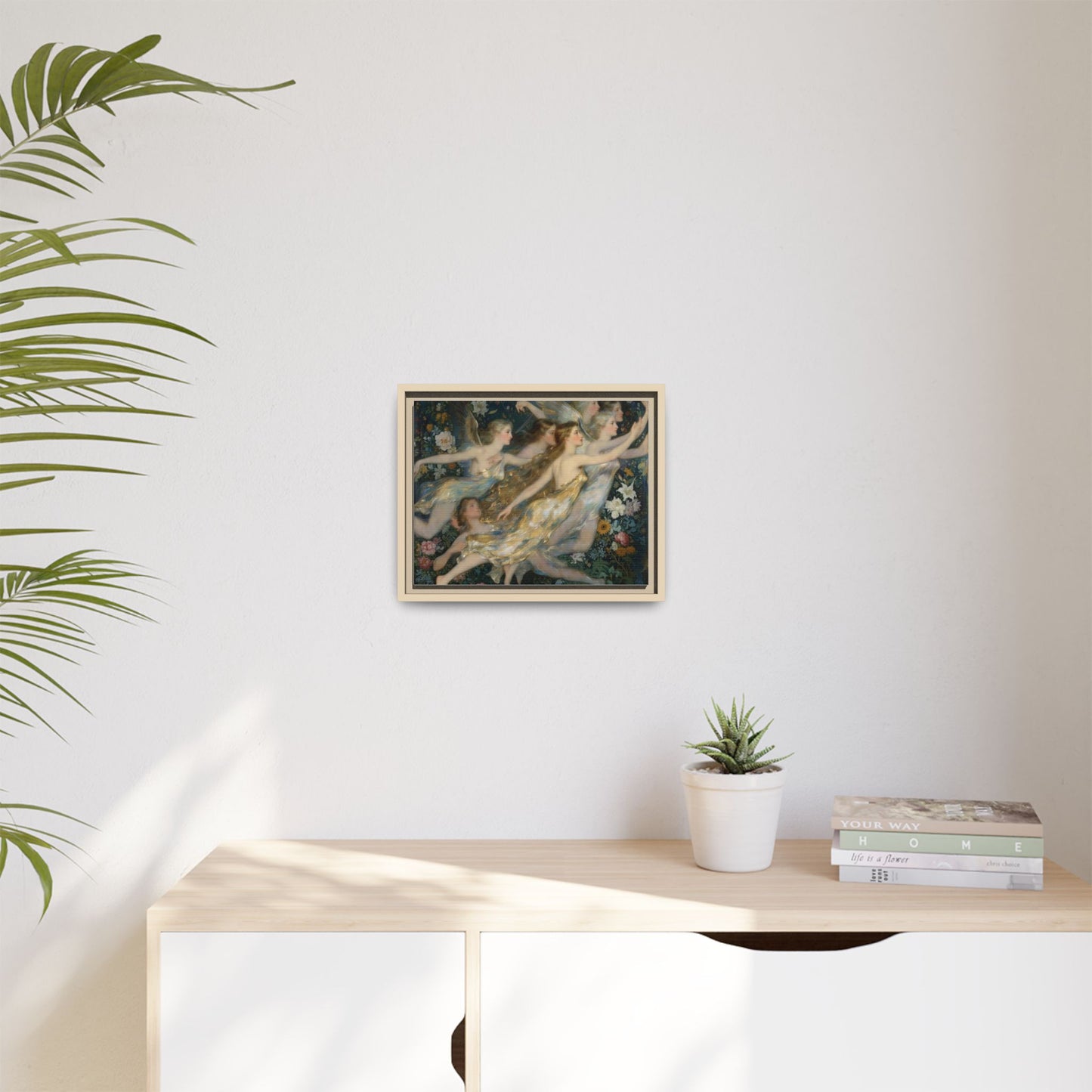 Framed Matte Canvas Wall Art — Vintage Fairies & Floral Painting