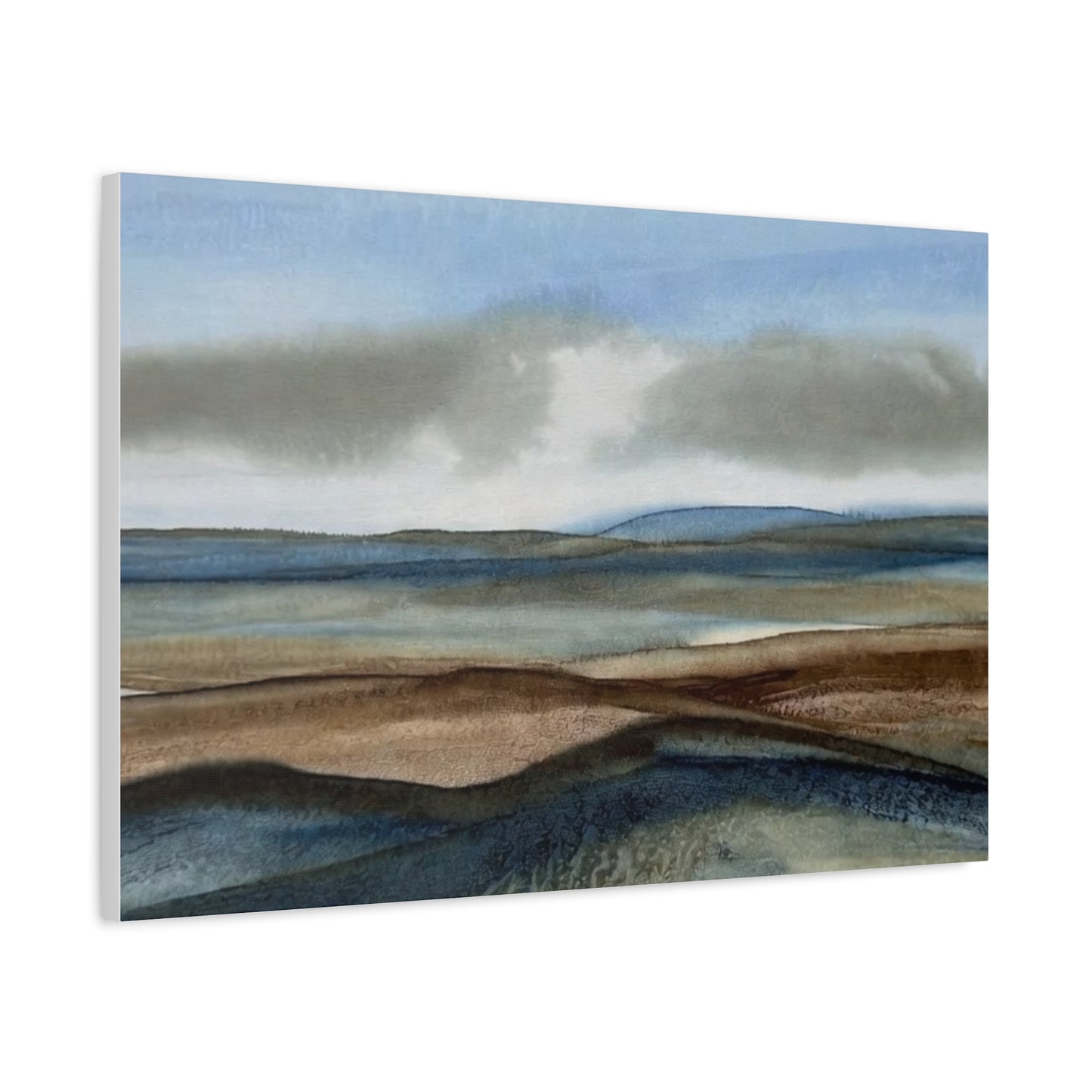 Coastal Mist Matte Canvas Print — Serene Blue-Brown Landscape Wall Art