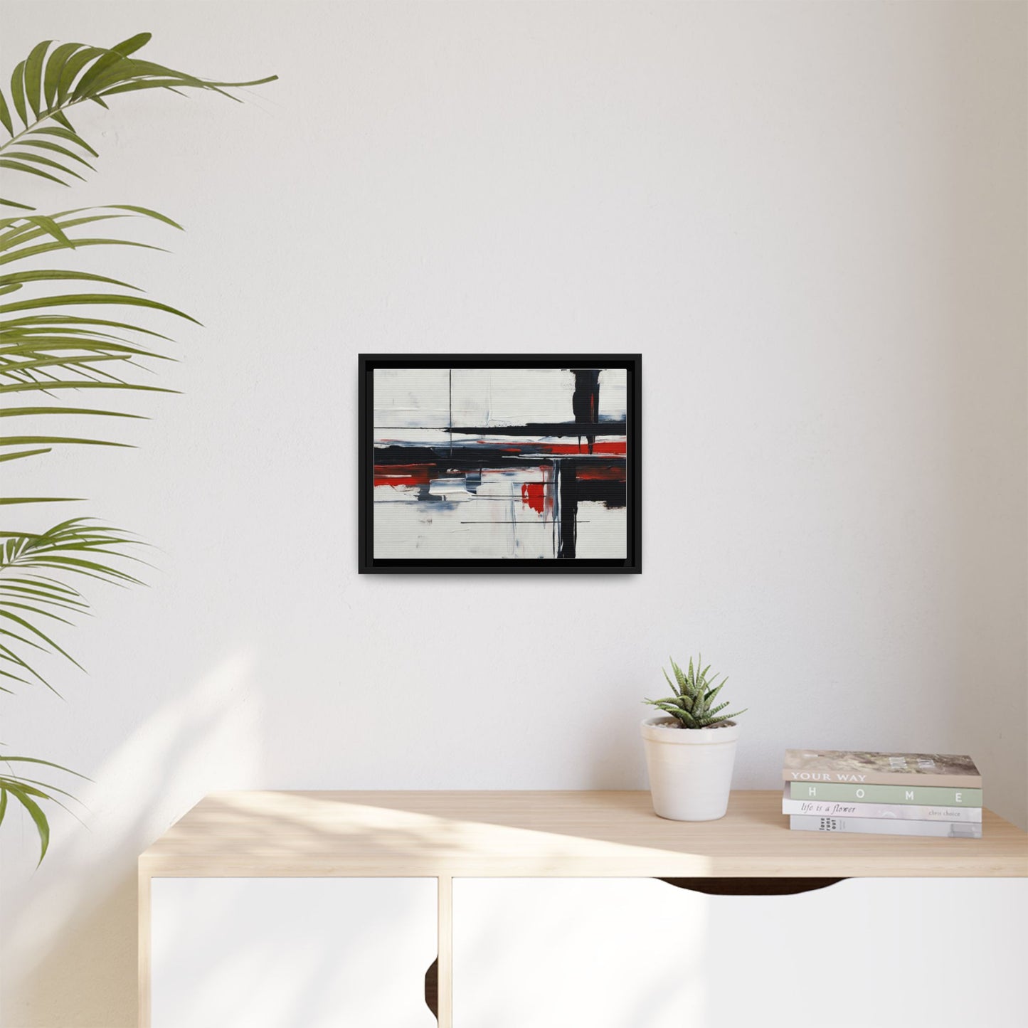 Abstract Red & Black Framed Canvas Art — Modern Matte Wall Painting