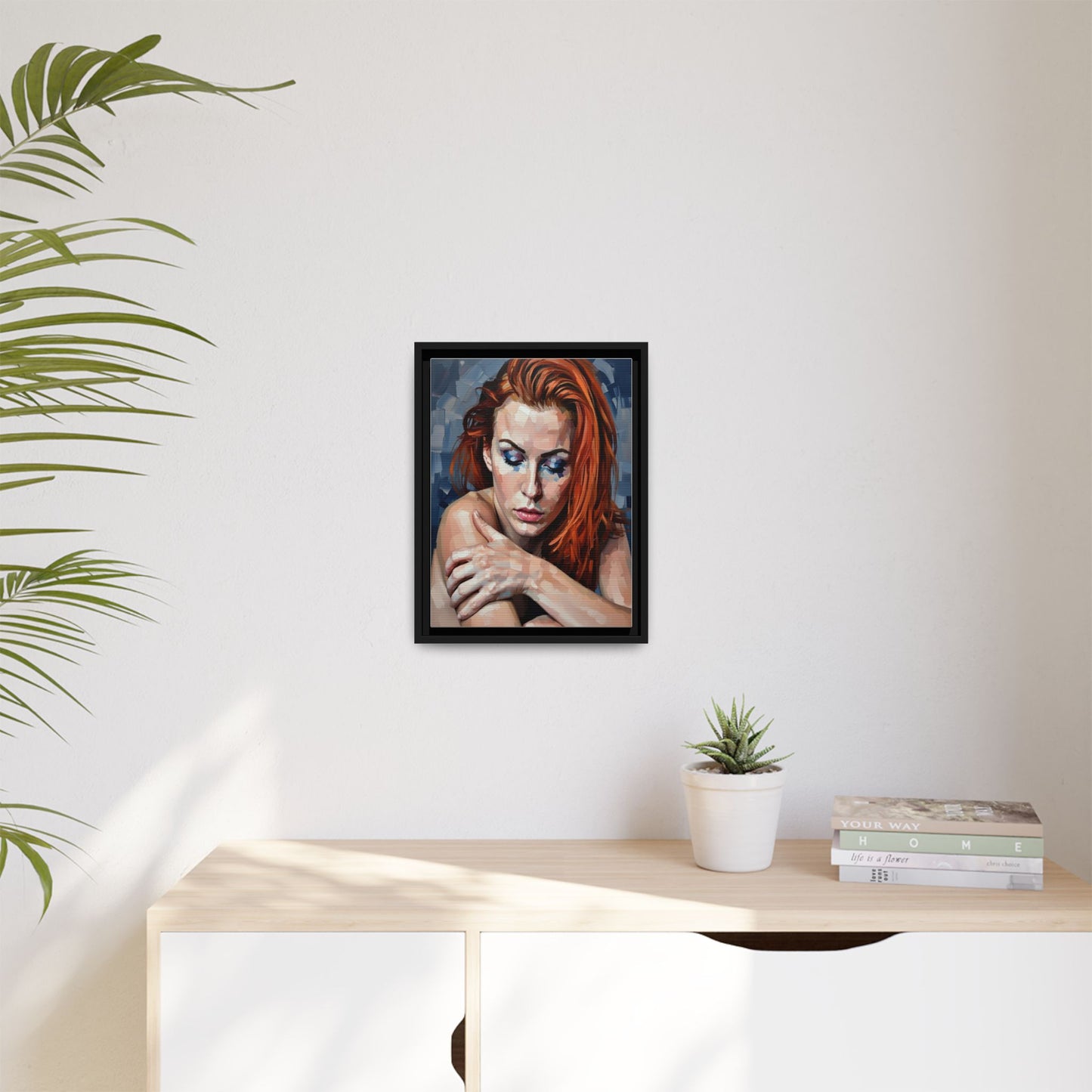 Framed Matte Canvas Art – Contemplative Redhead Portrait