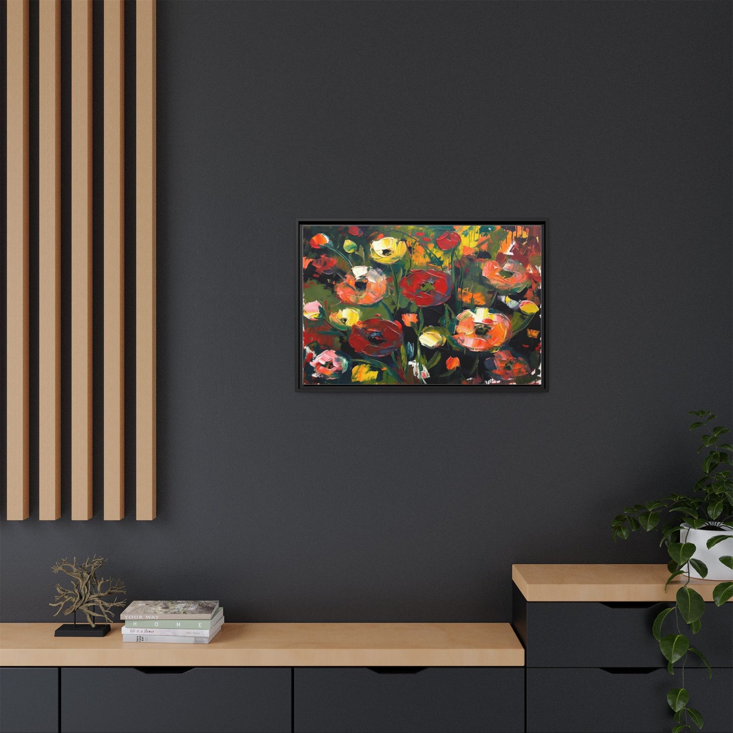 Framed Floral Canvas Print — Vibrant Abstract Poppies Wall Art