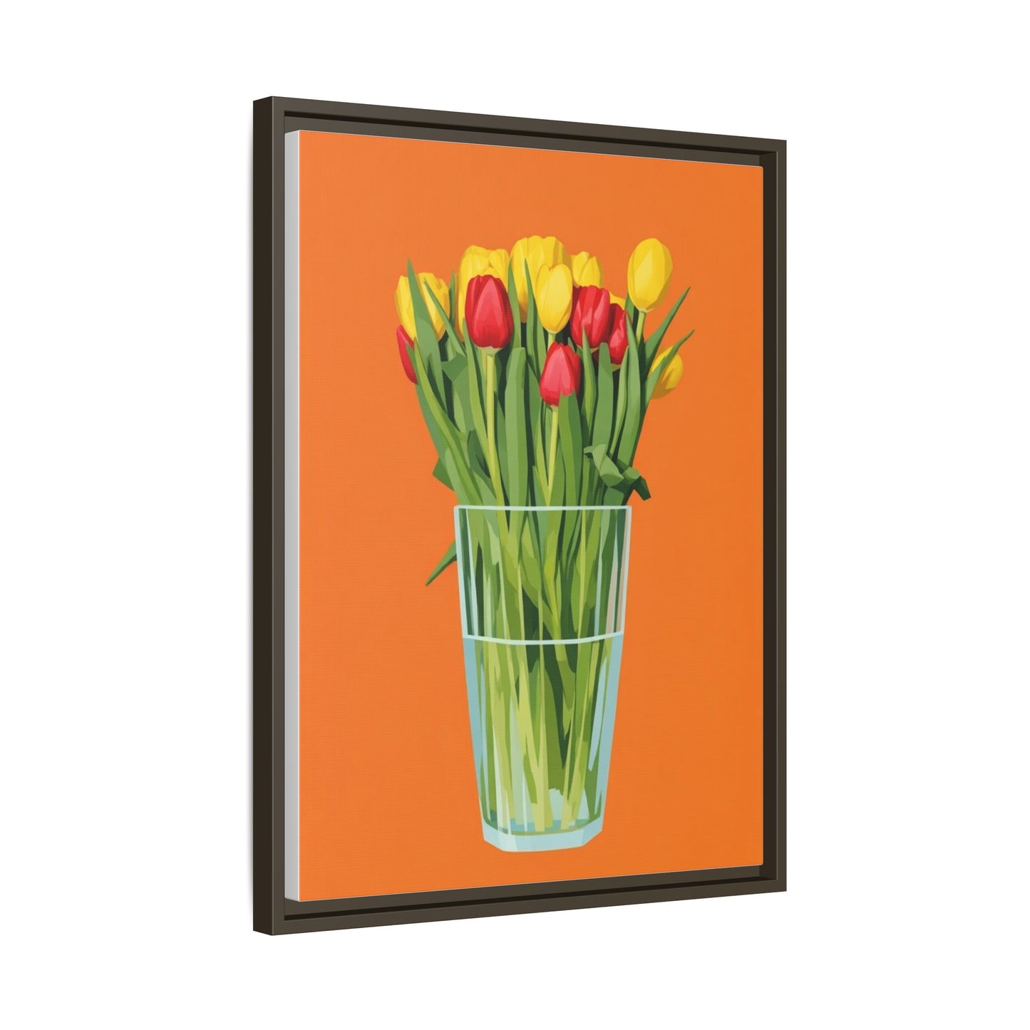 Framed Tulip Canvas Print — Colorful Tulips in Glass Vase