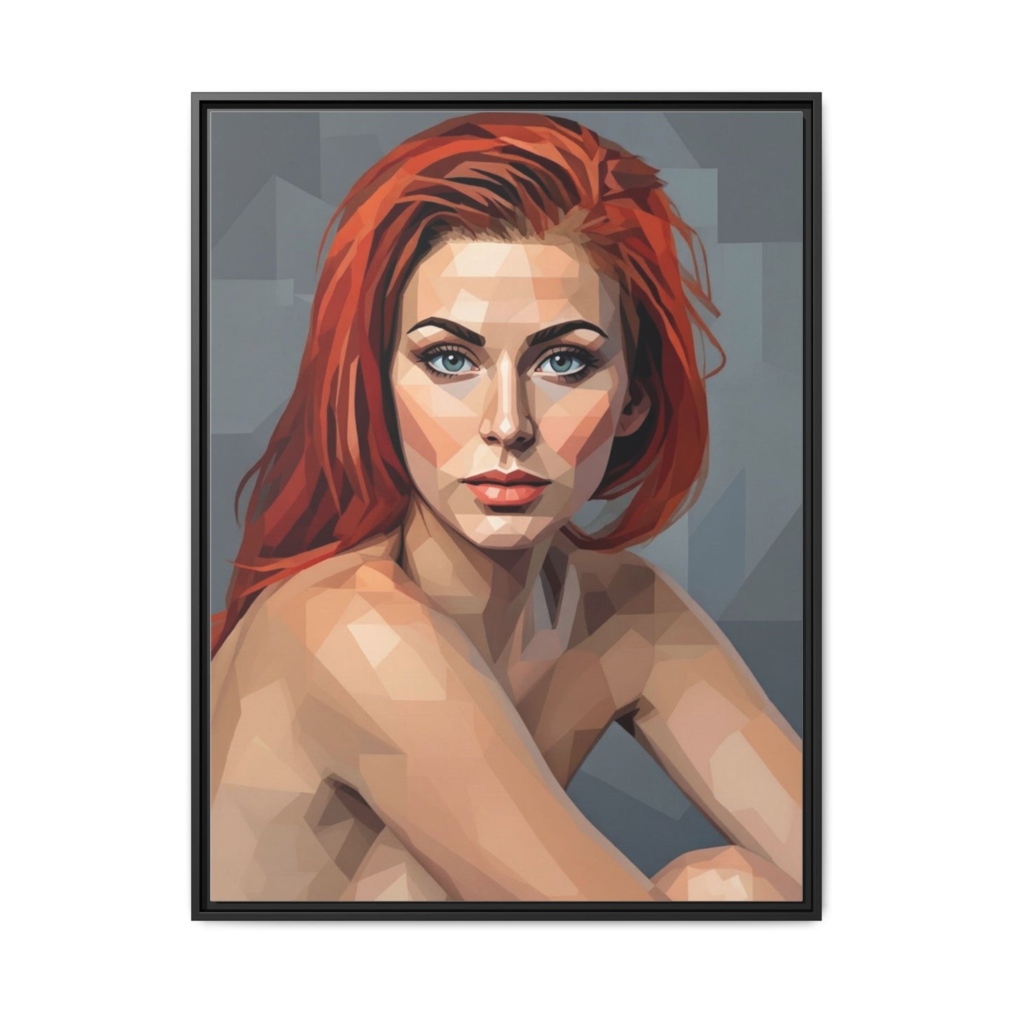 Framed Matte Canvas Portrait — Geometric Redhead Wall Art