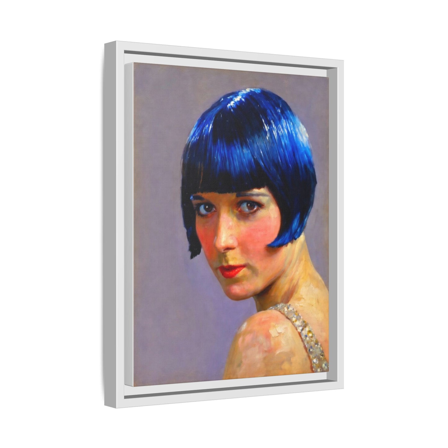 Framed Matte Canvas Art Print — Vintage Portrait with Blue Bob